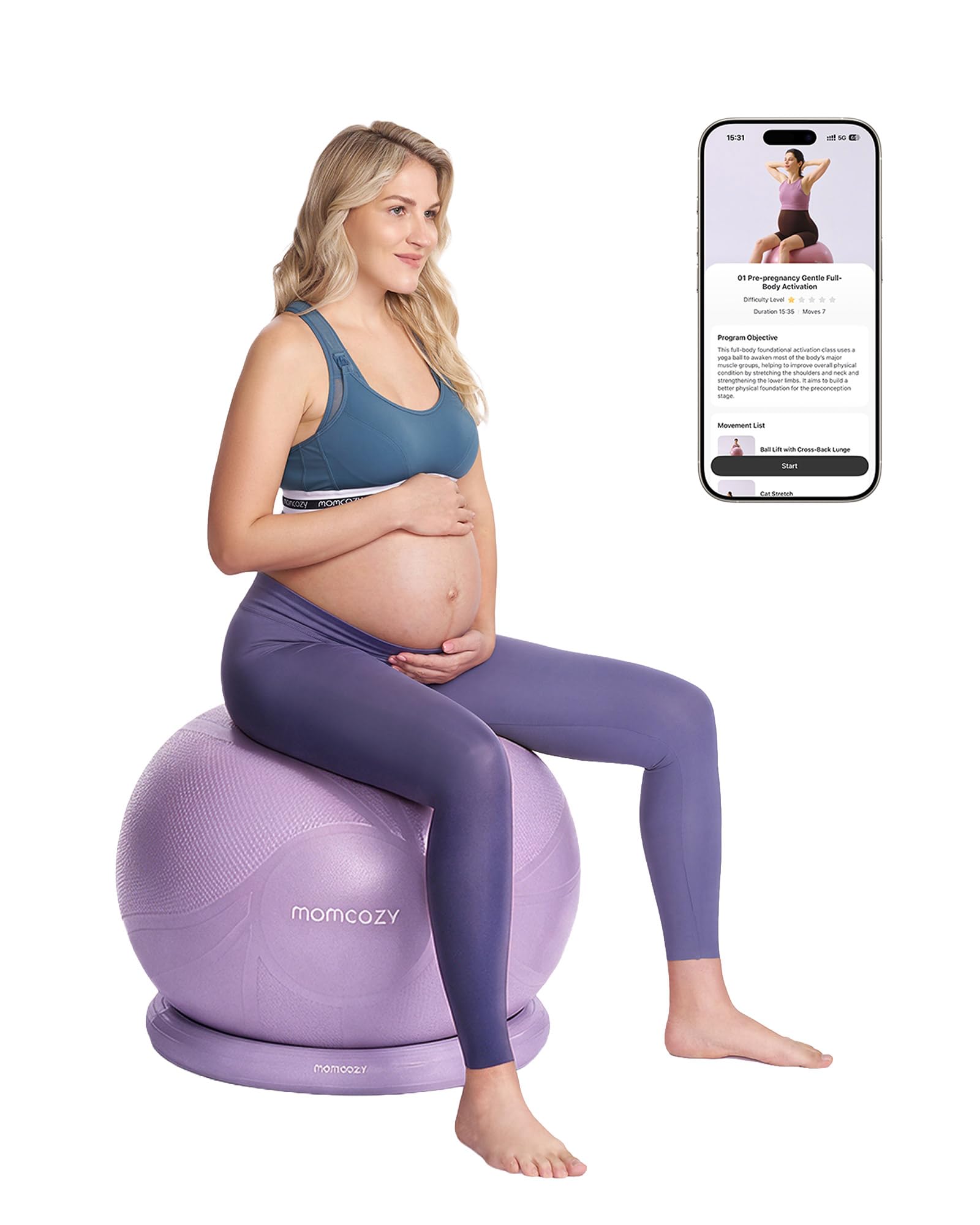 momcozy BirthEase Pregnancy Ball Set with App Full-Journey Courses 65cm