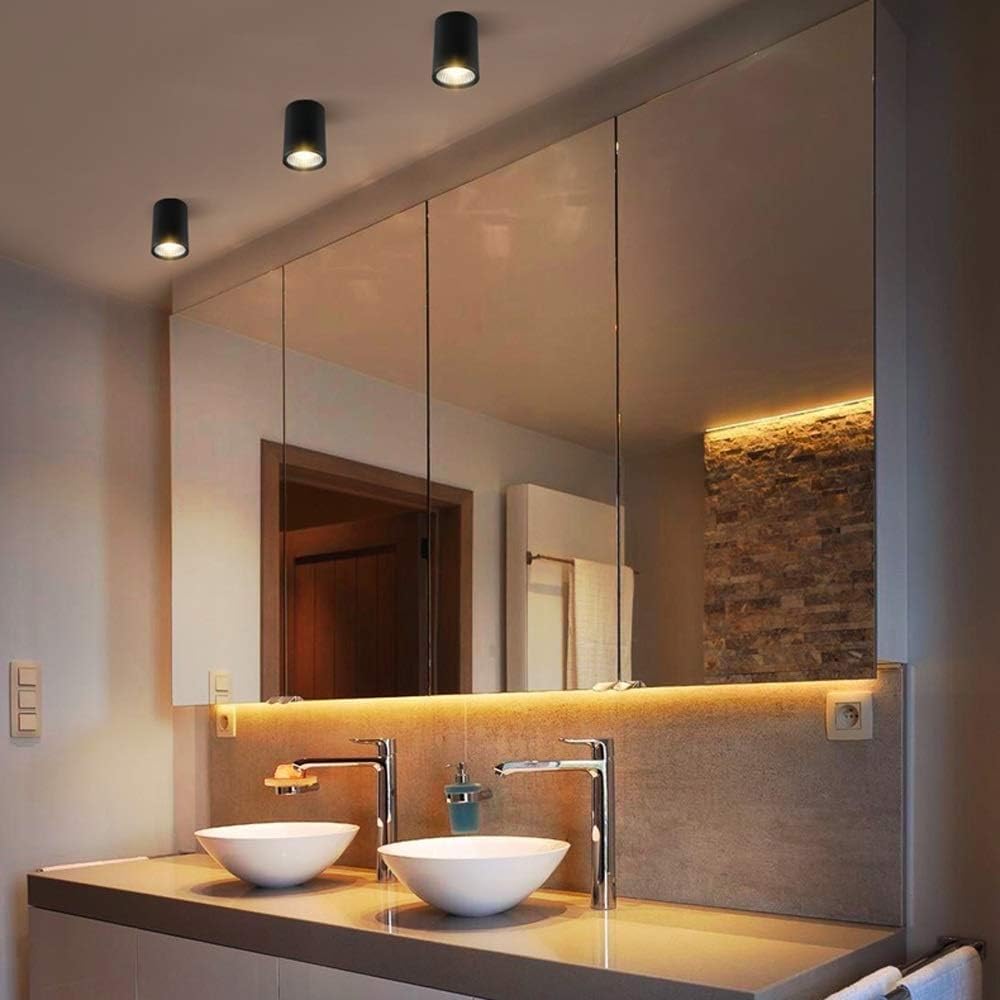 Iluminación Foco LED Montaje en superficie Lámpara de techo Balcón Inodoro Baño Downlight Luz alta COB Foco de techo Panel de rejilla redonda creativa Luz de techo(Neutral Light)