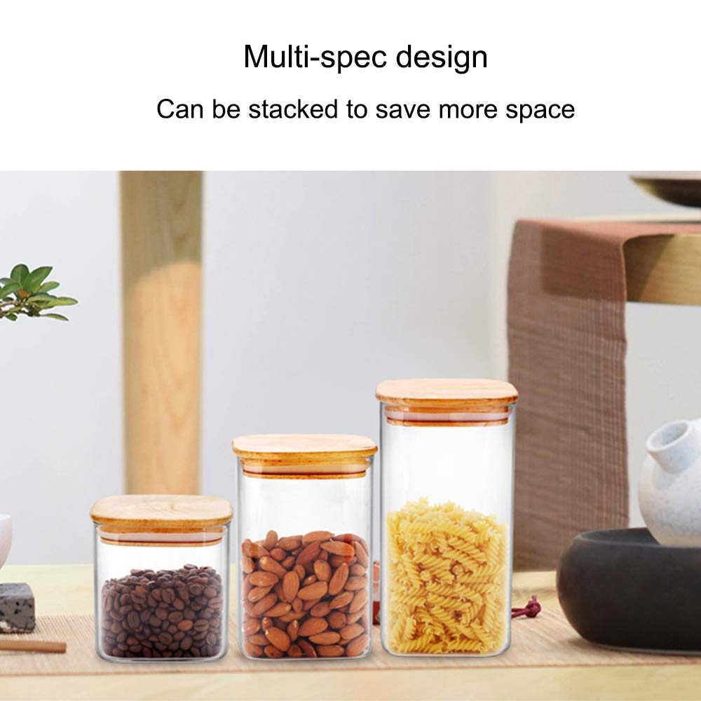 Botes de Cristal con Tapa - Conjunto de 3, Tarro de Cristal Sellado Recipiente Hermético Transparente Envase para Pasta, Conservas, Café, Alimentos, Transparent