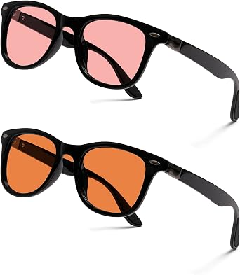 BRADDELL FL-41 Rose & FL-60 Wayfarer Blue Light Glasses for Migraine Light Sensitivity, Fluorescent LED Lighting & Concussion