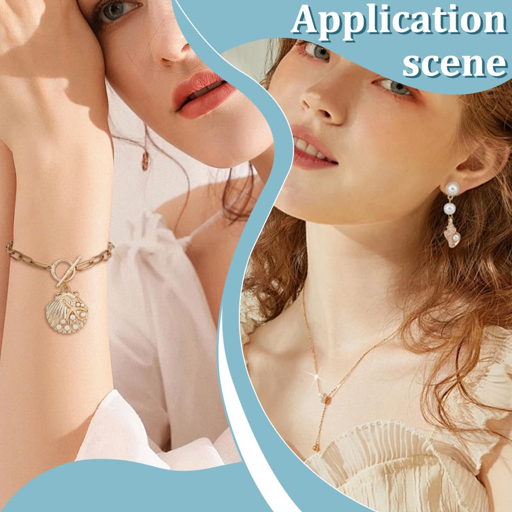 SUNNYCLUE 1 Box 40Pcs Gold Shell Pearl Charms Conch Charm Alloy Shiny Ocean Animal Beach Shells Seashell Cowrie Summer Sea Charm for Jewellery Making Charm Women DIY Keychain Bracelet Earring Necklace - Image 4