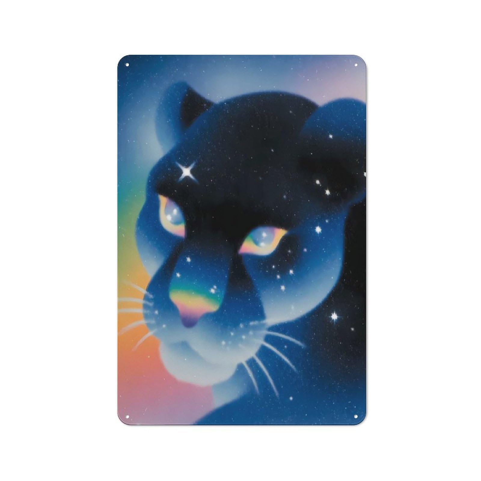 Junmoney Cosmic Panther Portrait 30X20cm Industrial-Style Tin Sign With For Hallway Wall, A Metal Wall Feature For A Newly Arranged Hallway