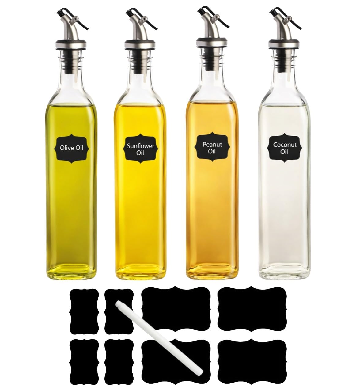 Magna Retail Oil Dispenser 500Ml Glass Bottles With Stoppers & Drizzler Labels & Pen Included Olive Oil Bottle Cooking & Serving from B&Q