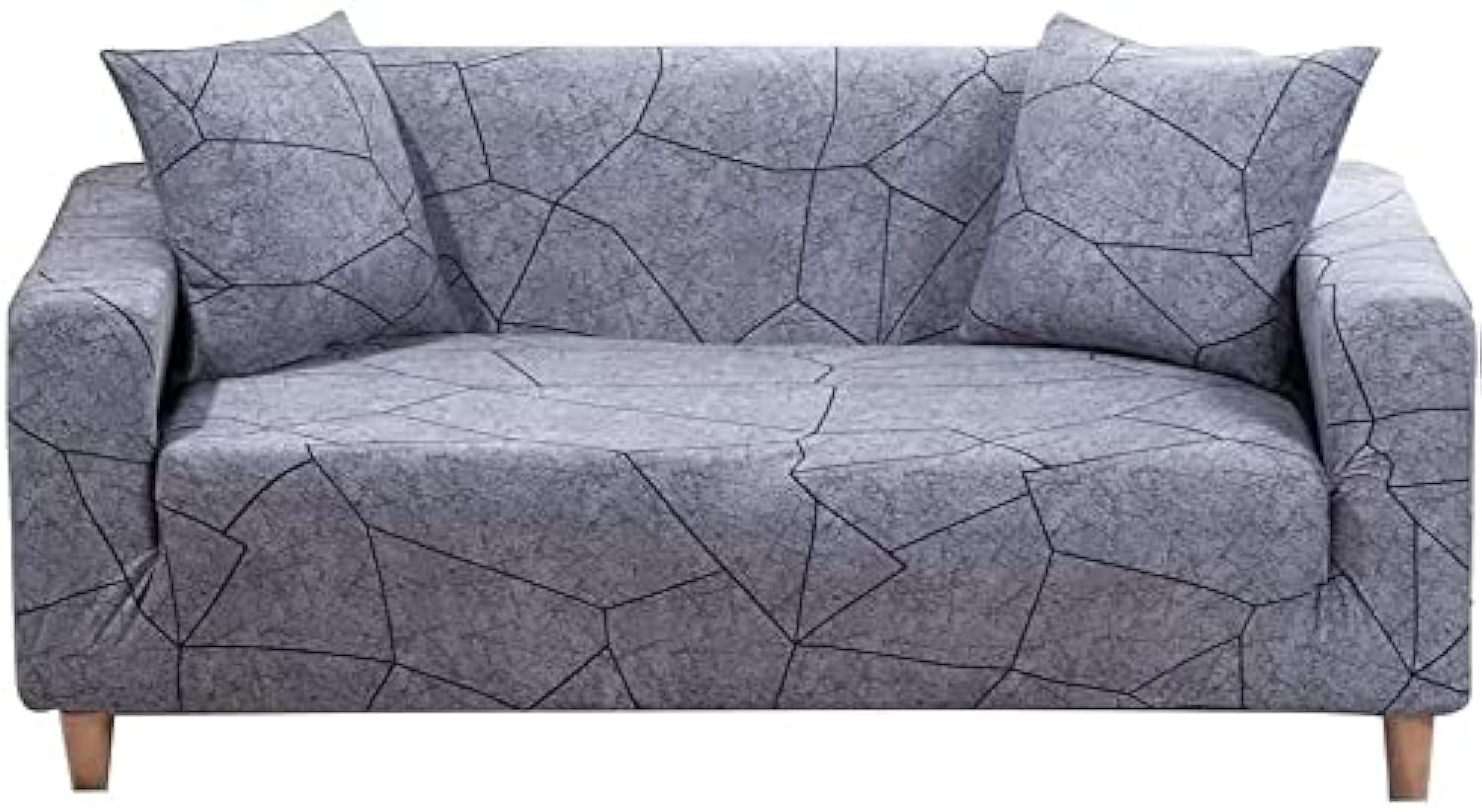 Bolivia'sStretch Sofa Cover, 1-piece Printed Sofa Slipcover Couch Sofa Cover Elastic Universal Sofa Protector with 1 Pillowcase (2 Seater, Grey Geometry)
