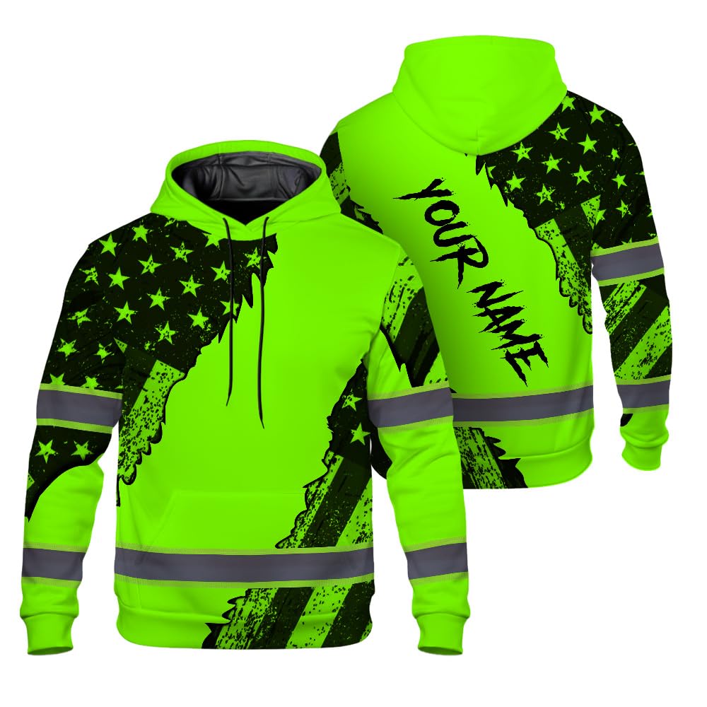 Maddly High Visibility US Flag Collection Safety Workwear Custom Name for Workers, Runners, Truckers, Patriotic