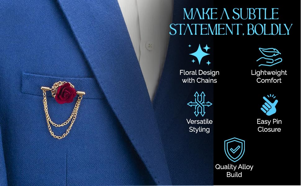 Knighthood Maroon Flower with Double Hanging Chain Lapel Pin/Brooch4