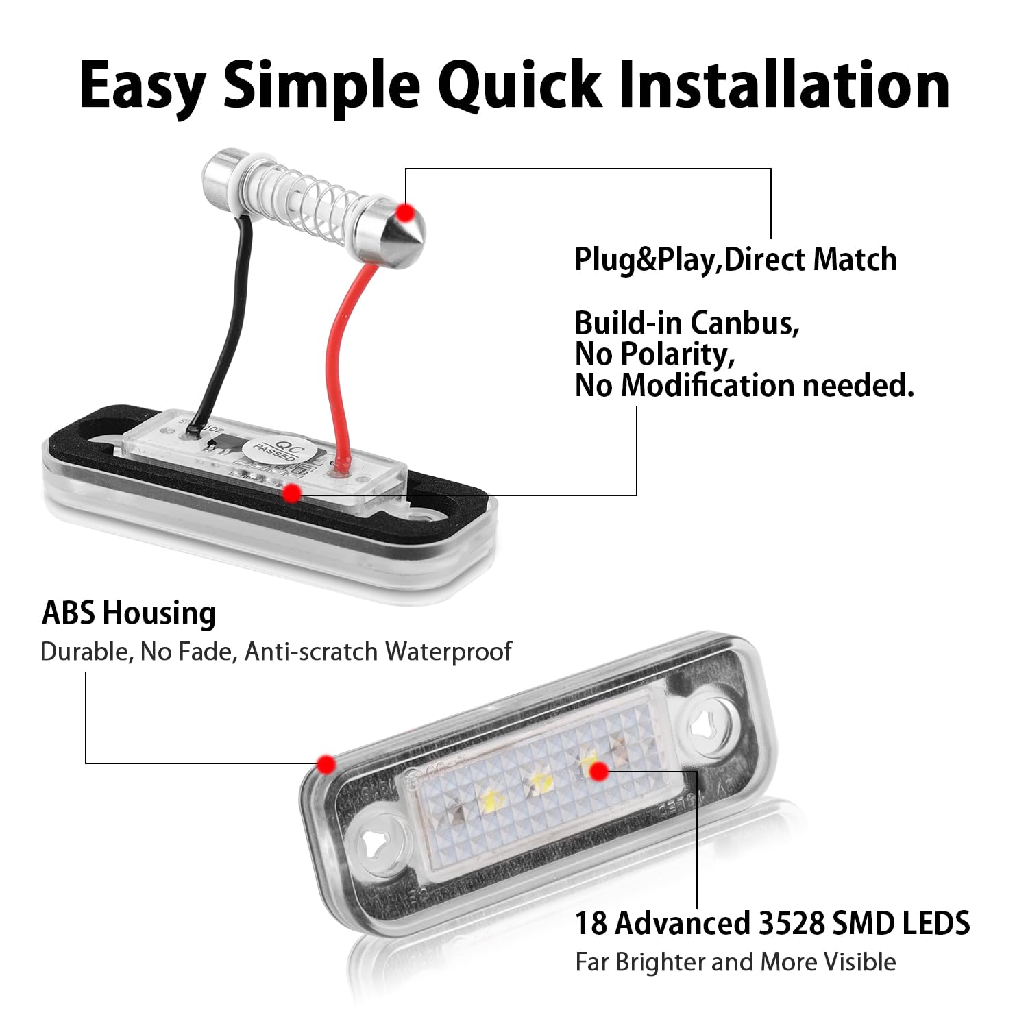 LED Kennzeichenbeleuchtung, Fehlerfrei Canbus Nummernschildbeleuchtung, SMDs 6000K Bright Weiß Lampen Kompatibel mit Mercedes-Benz C E CLS SLK CLASS W203 C219 W211 R171 usw., 2 Stücke