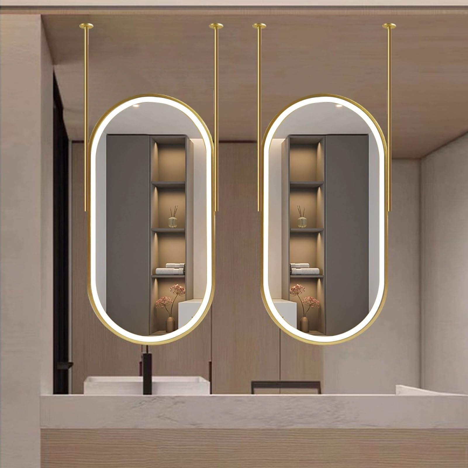 Miroir de salle de bain suspendu LED or pour créer une ambiance spa et maquillage à la maison