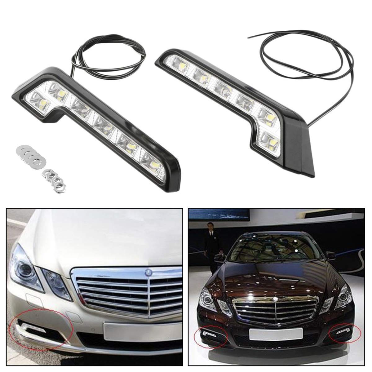 Feux de circulation diurnes LED, en forme de L, 6 LED SMD, DC 12 V, E4, blanc