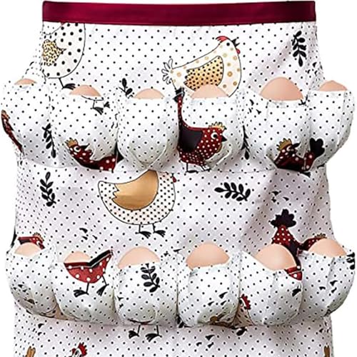 LIMEOW Tablier de Collecte d'Œufs de Poule Tablier Porte-oeuf de Poule Pour Collecte Tenue Stockage ，œufs - Tablier en Toile pour Femme au Foyer Avec 12...
