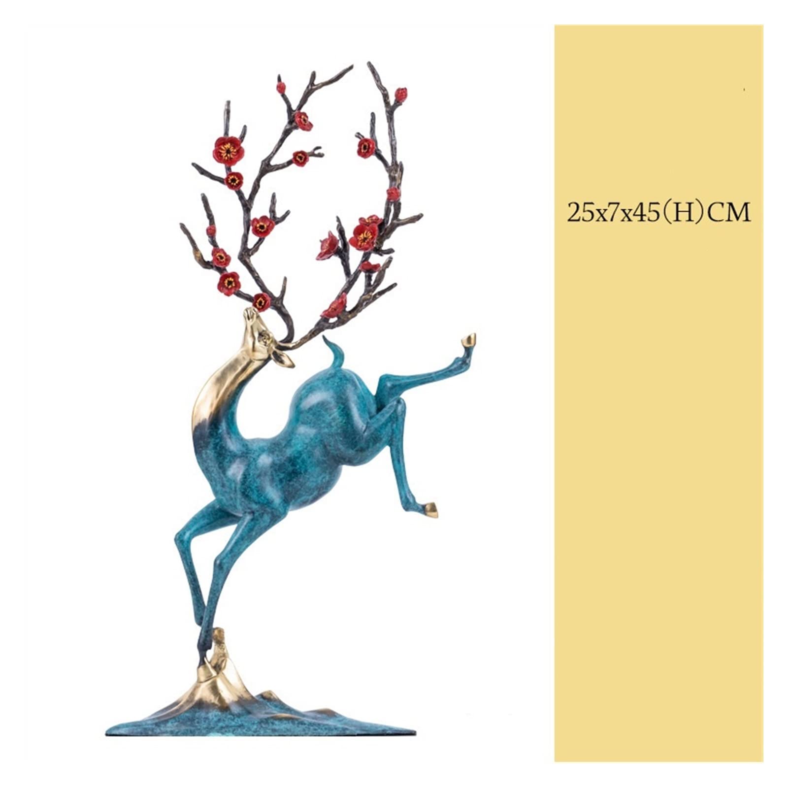 ZZlei2yu-12 Home Decor Ornament Chinese Copper Plum Deer Entrance Ornaments Home Hotel Office Decorations Colorful Ornament(Blue)