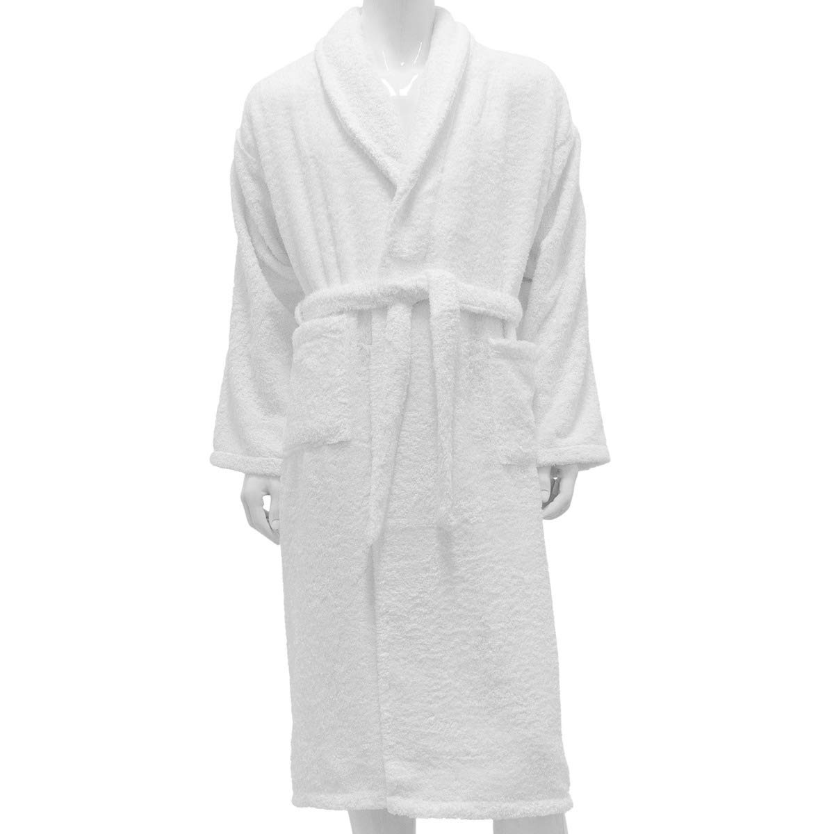 Accappatoio stile spa, di alta qualità, in cotone 100%, con collo avvolgente, colore bianco, 100% Cotone, White, large
