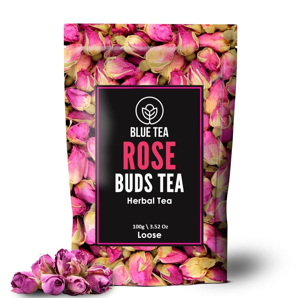 BLUE TEA - Rose Buds Tea - 100gm - 100 Cups | RICH VITAMIN-C | Beautiful Hair & Skin - Caffeine Free - Flower Based - Herbal Tea - Non-GMO | Featured In Shark Tank | Premium Zipper Pack