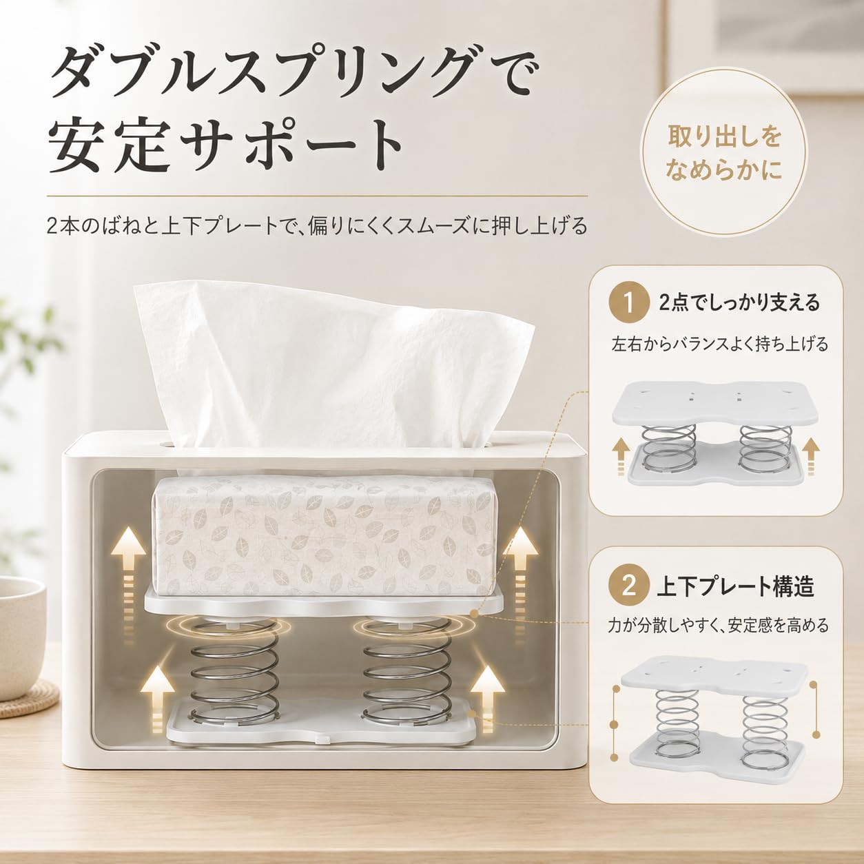 ティッシュケース、ボトムリフト、スプリング　2個セット　ホワイト Amazon｜Riblind ティッシュケース 底上げバネ 2個セット ホワイト