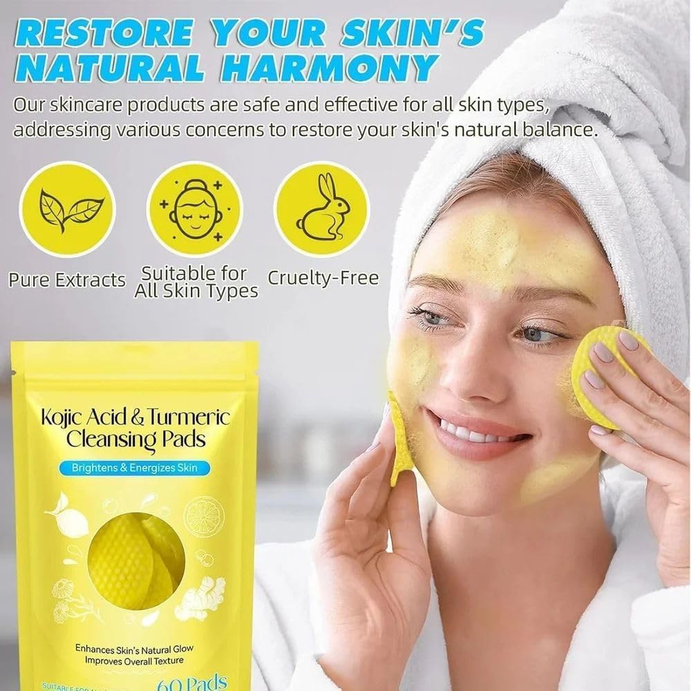 Suptikes Impex Kojic Acid and Turmeric Cleansing Pads, Natural Skin Brightening Treatment with Chamomile and Lemon Extract, Deep Cleansing Face Pads for All Skin Types 4