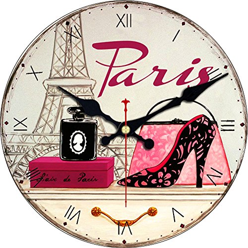 MEISTAR Home Decorative Wooden 12 Inch Round Wall Clocks,French Style Fashionable High-Heeled Shoes Design Wall Clocks for Kitchen,Living Room,Bedroom