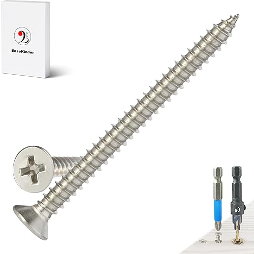 Tornillos para madera, 60 tornillos Phillips de cabeza plana, tornillos de acero inoxidable 304 con kit de avellanado de madera ajustable (#6 x 1-34