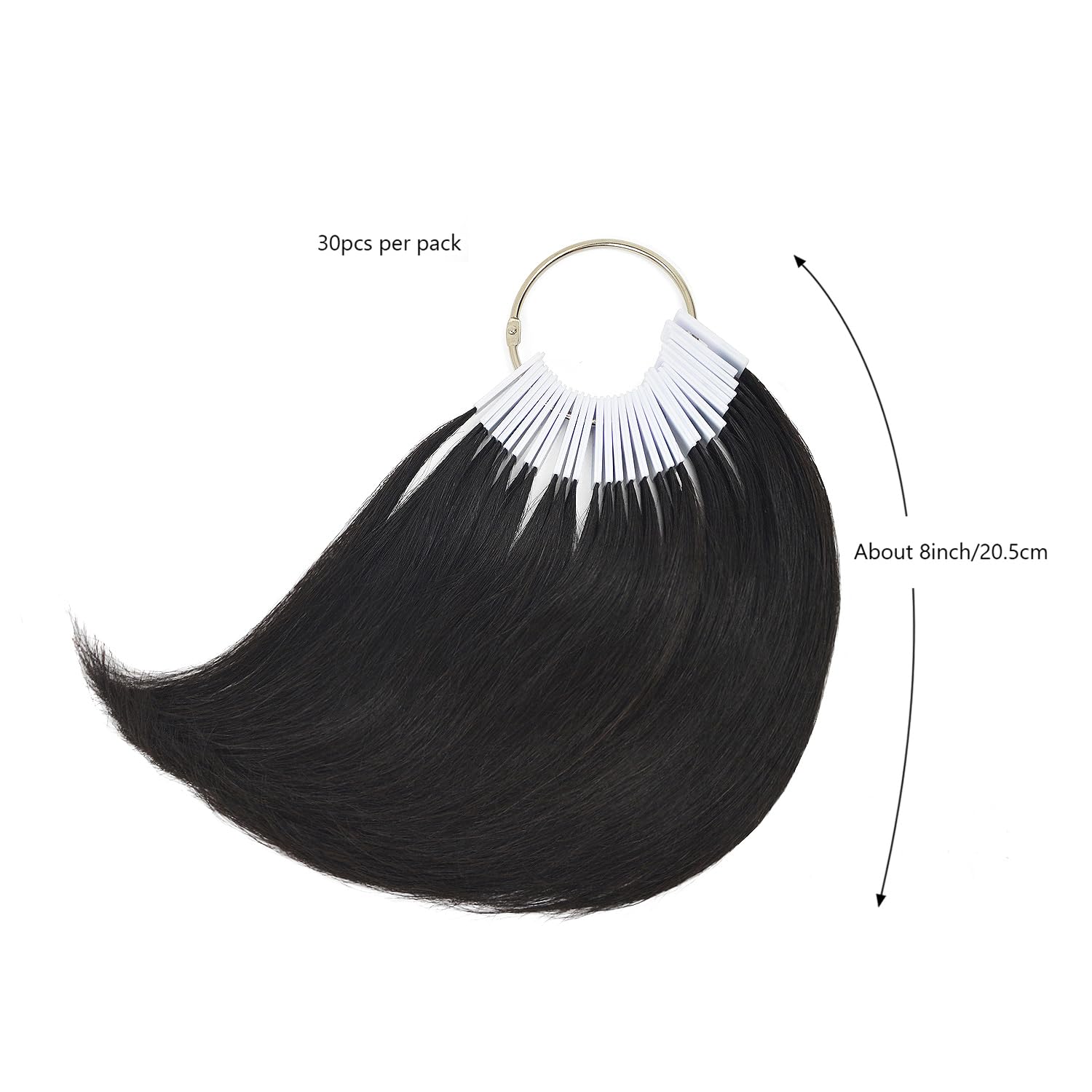 30 pcs 8 Inch Human Hair Swatches Testing Color Samples Rings for Hair Extensions Salon Hair Color Chart (Black) - Image 3