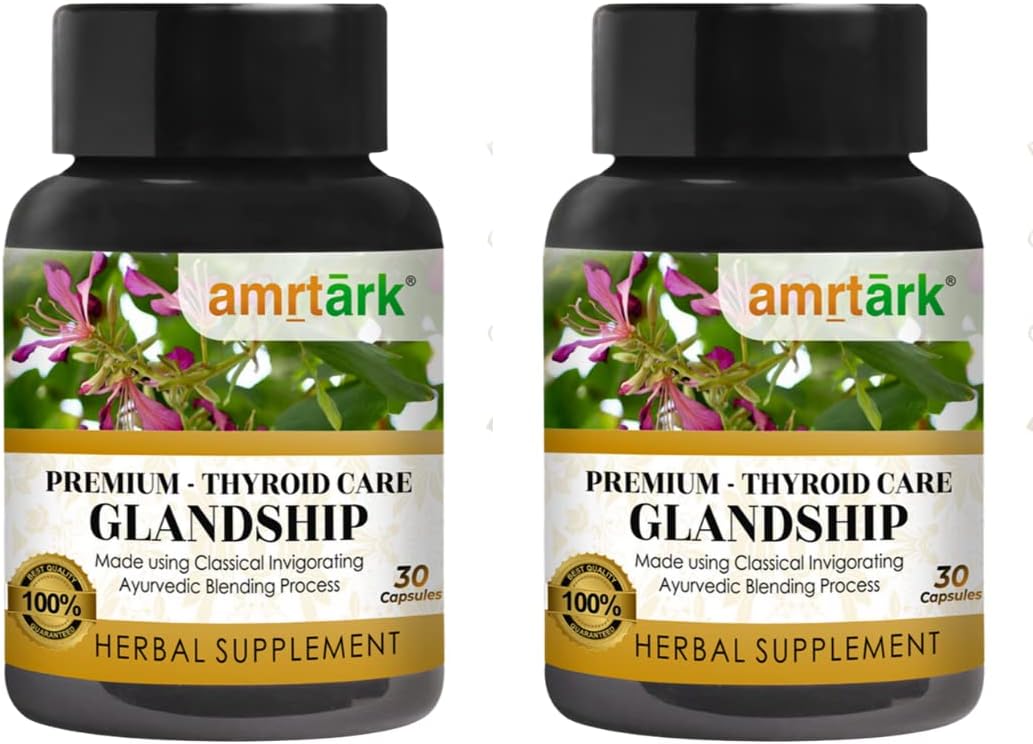 AmrtArk Glandship THYROID CARE with 100% Natural Herbs Thyroid Essential Vitamins & Minerals | Regulates Hypothyroid and Hyperthyroid | Support Thyroid Hormones (TSH, T3, T4) - Amrit Ark | अमृत अर्क | Amrt Ark | Amrut Ark