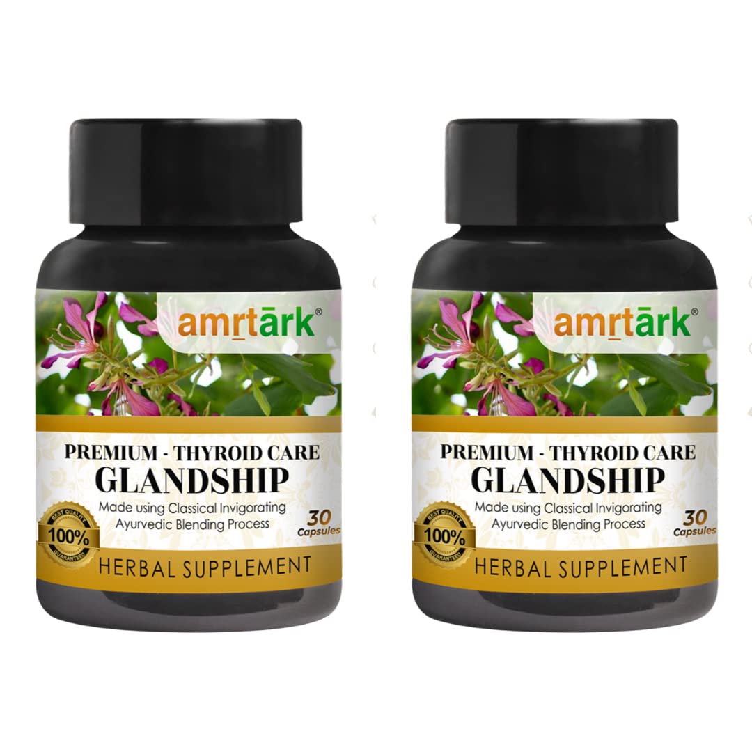 AmrtArk Glandship THYROID CARE with 100% Natural Herbs Thyroid Essential Vitamins & Minerals | Regulates Hypothyroid and Hyperthyroid | Support Thyroid Hormones (TSH, T3, T4) - Amrit Ark | अमृत अर्क | Amrt Ark | Amrut Ark