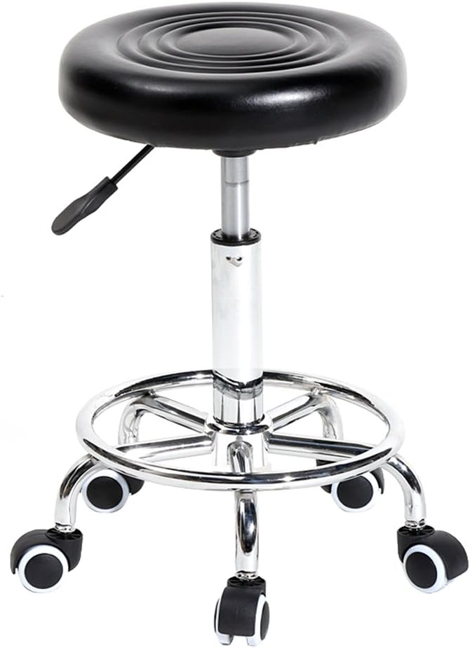 Rolling Swivel Salon Stool Chair PU Leather Round Adjustable Salon Spa Stool with Wheels and Soft Padding,Home Office Beauty Barber Tattoo Massage Facial Spa Stool Chair,Black