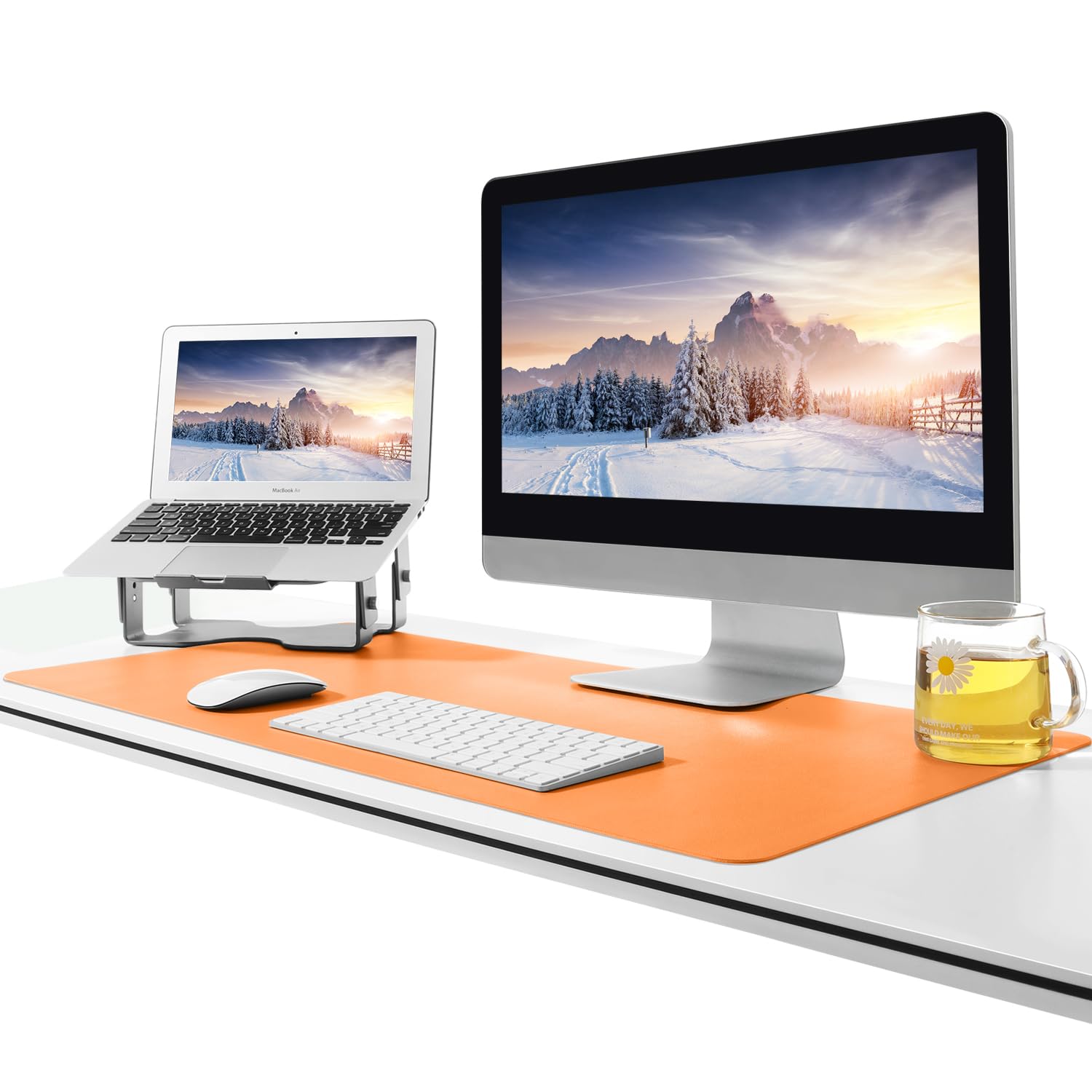 BUBM Tappetino multifunzionale per ufficio 80x40 cm sottomano scrivania impermeabile pelle PU mousepad ultrasottile antiscivolo Arancione