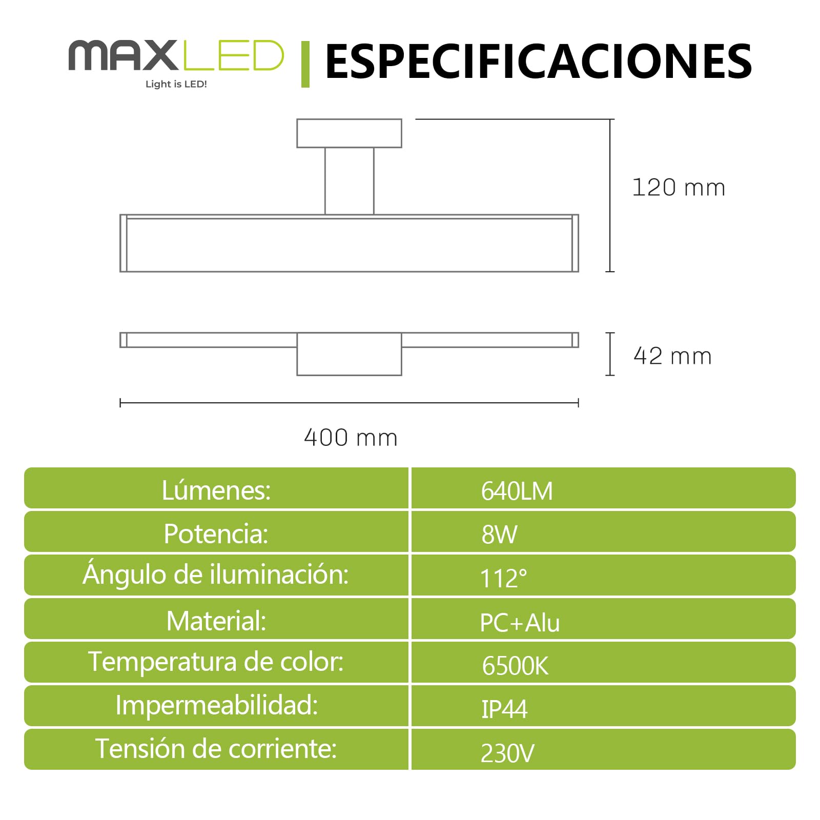 Lámpara de Espejo LED Baño 40cm 8W 640lm Blanca Frio 6500K IP44 Impermeable Aplique LED Aluminio Lámparas de Baño Iluminación para Armario Maquillaje Gabinete No Regulable 230V