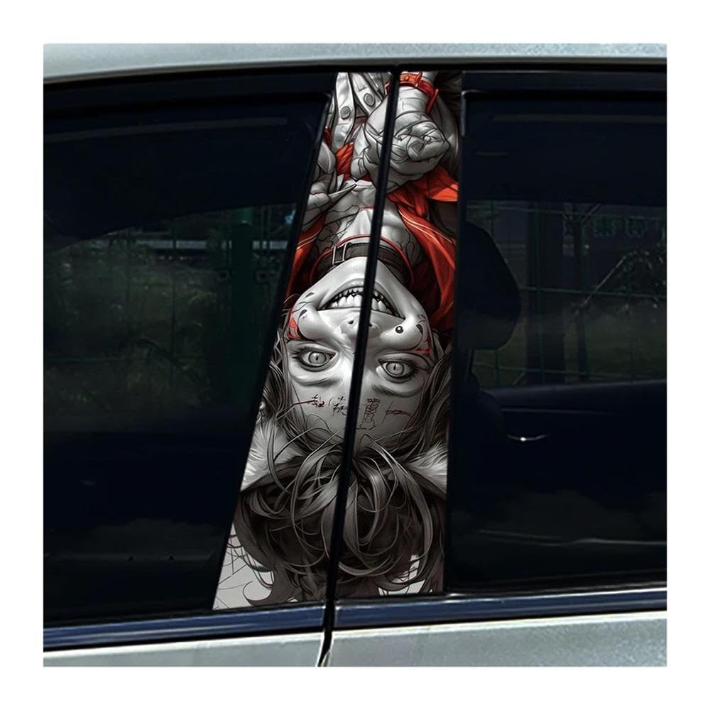 Decorative Items 2pcs Car Center Pillar Sticker Wolf Devil Girl Auto B Pillar Protective Film Decoration Sticker(E)