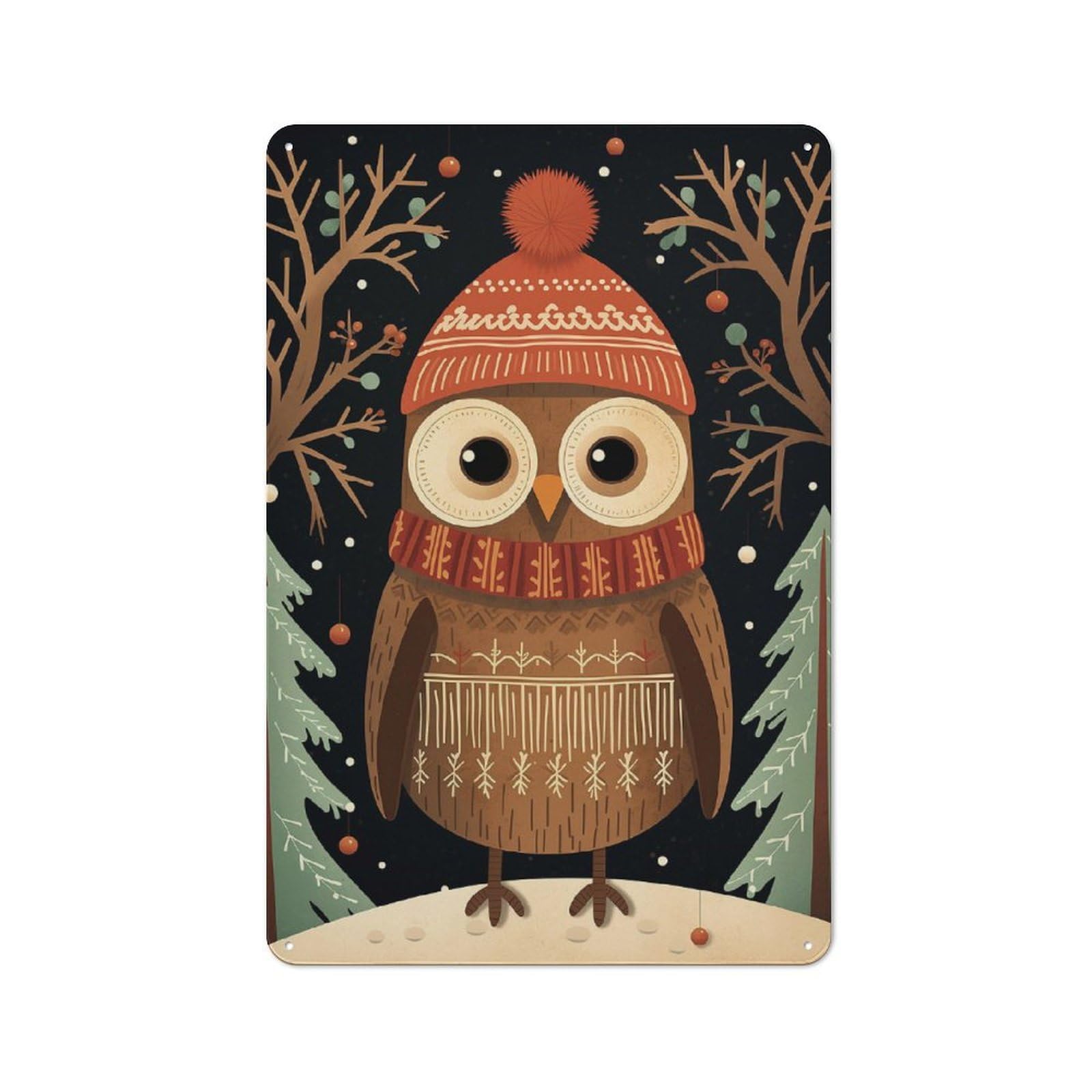 Junmoney Vintage Owl Xmas Rustic Tin Wall Plaque 30X20cm For Garage Or Workshop, For Home Interiors, Feature Walls And Decorative Displays