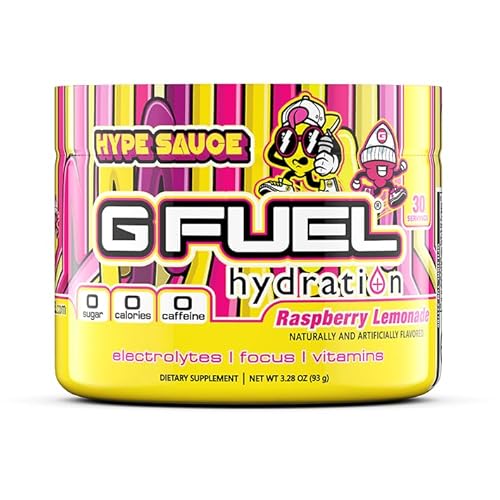 G Fuel Hype Sauce Supreme Hydration, Electrolyte Powder Mix for Energy & Focus, Sugar and Caffeine Free Supplement with Essential Vitamins & Minerals, Raspberry Lemonade Flavor, 3.3 oz - 30 Servings - Raspberry Lemonade