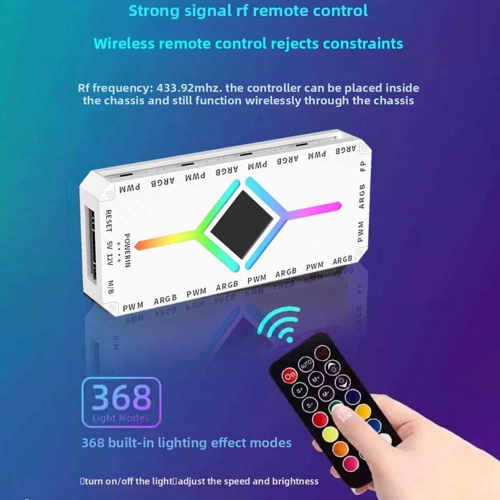 ARGB Controller Hub con 9 porte, controllo della ventola da 5 V a 3 pin, controllo della temperatura, magnetico, telecomando senza fili per alloggiamento PC (nero)
