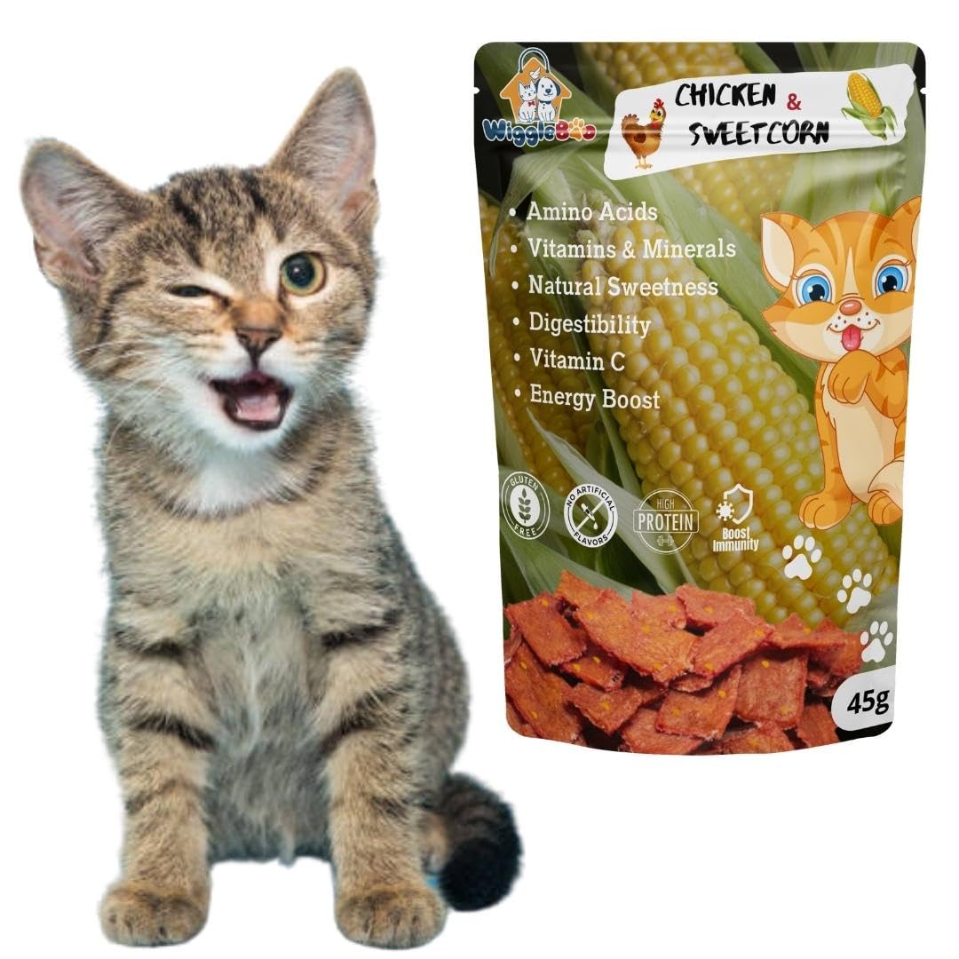 WiggleBoo 45g Chicken & Sweetcorn Cat & Kitten Treat | High-Protein Snack | Antioxidant-Rich | Crunchy & Healthy | Wholesome | Training | Easy to Digest (B0CJ6Y1DYG) Amazon Price History, Amazon Price Tracker