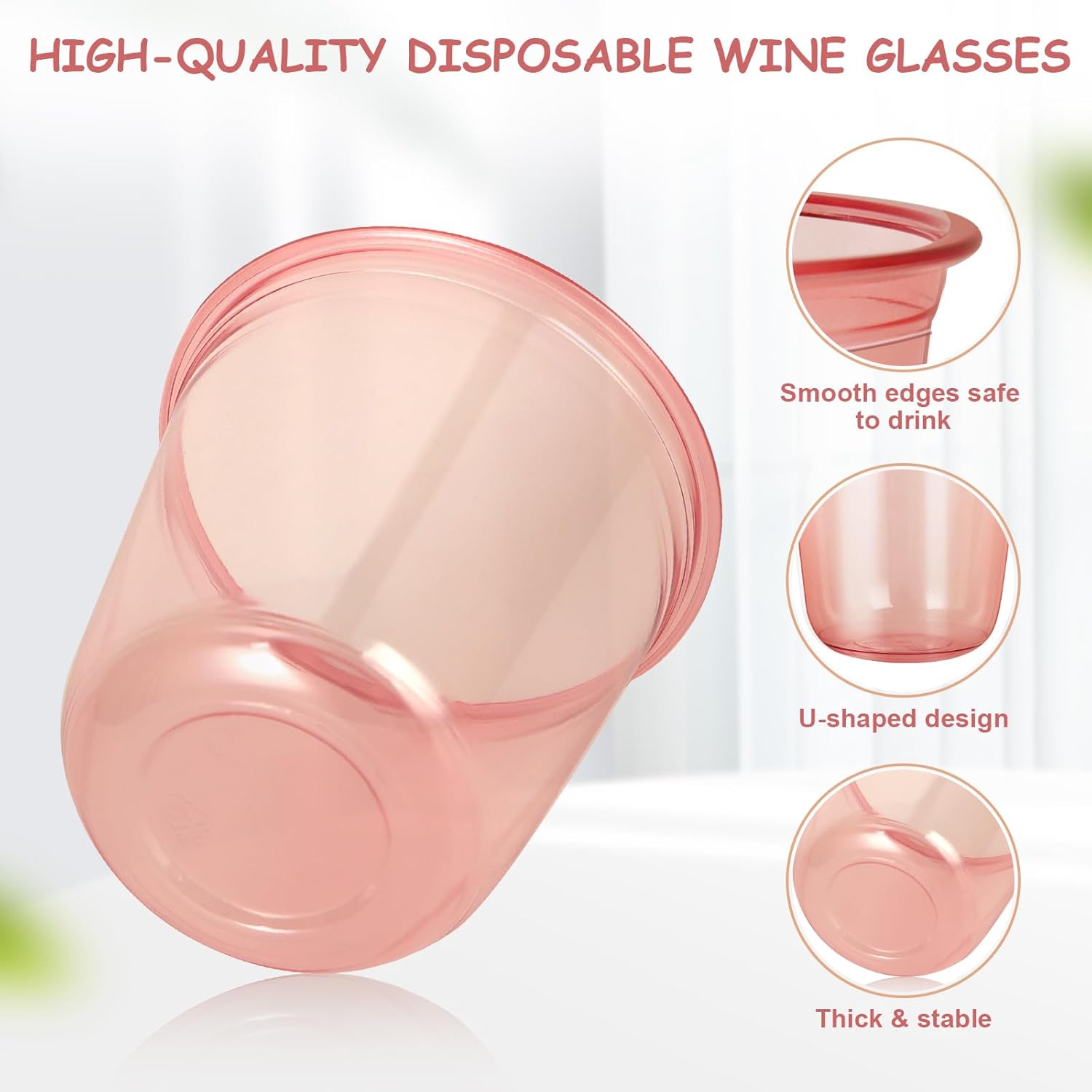 60 Pcs Disposable Stemless Glasses 12oz Pink Plastic Cups Disposable Cold Party Drinking Cups Wine Glasses for Meeting Weddings Birthdays Cocktail Christmas Party Supplies (Pink) - Image 3