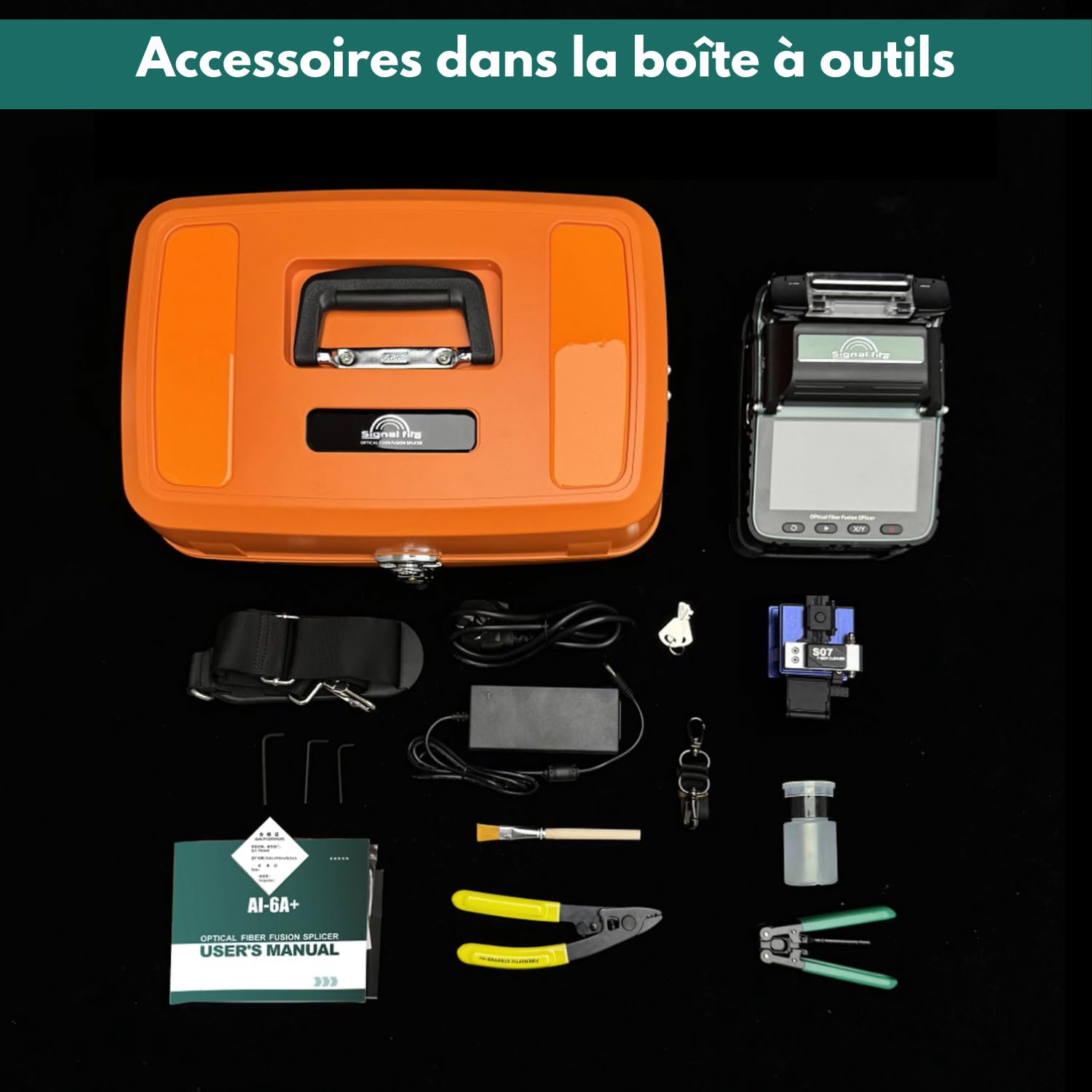 Nouveau Modèle AI-6A+ Soudeuse Fibre Optique avec OPM et VFL Intégrés, Kit de Soudeur Fibre Optique Automatique à Alignement de Cœur avec 6 Moteurs, 8s de Soudure 18s de Chauffage