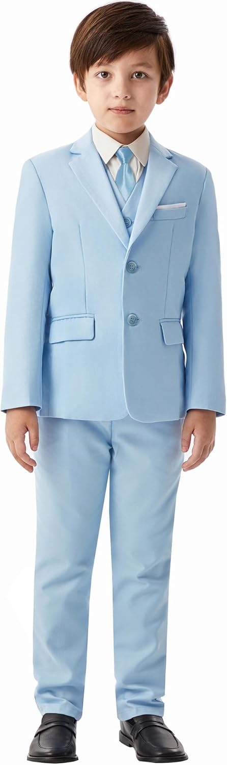 MAGE MALE Boys'5-Piece Suits Multiple Colour Tuxedo Formal Slim Fit Boys Suit Set with Suspenders and Adjustable Waist