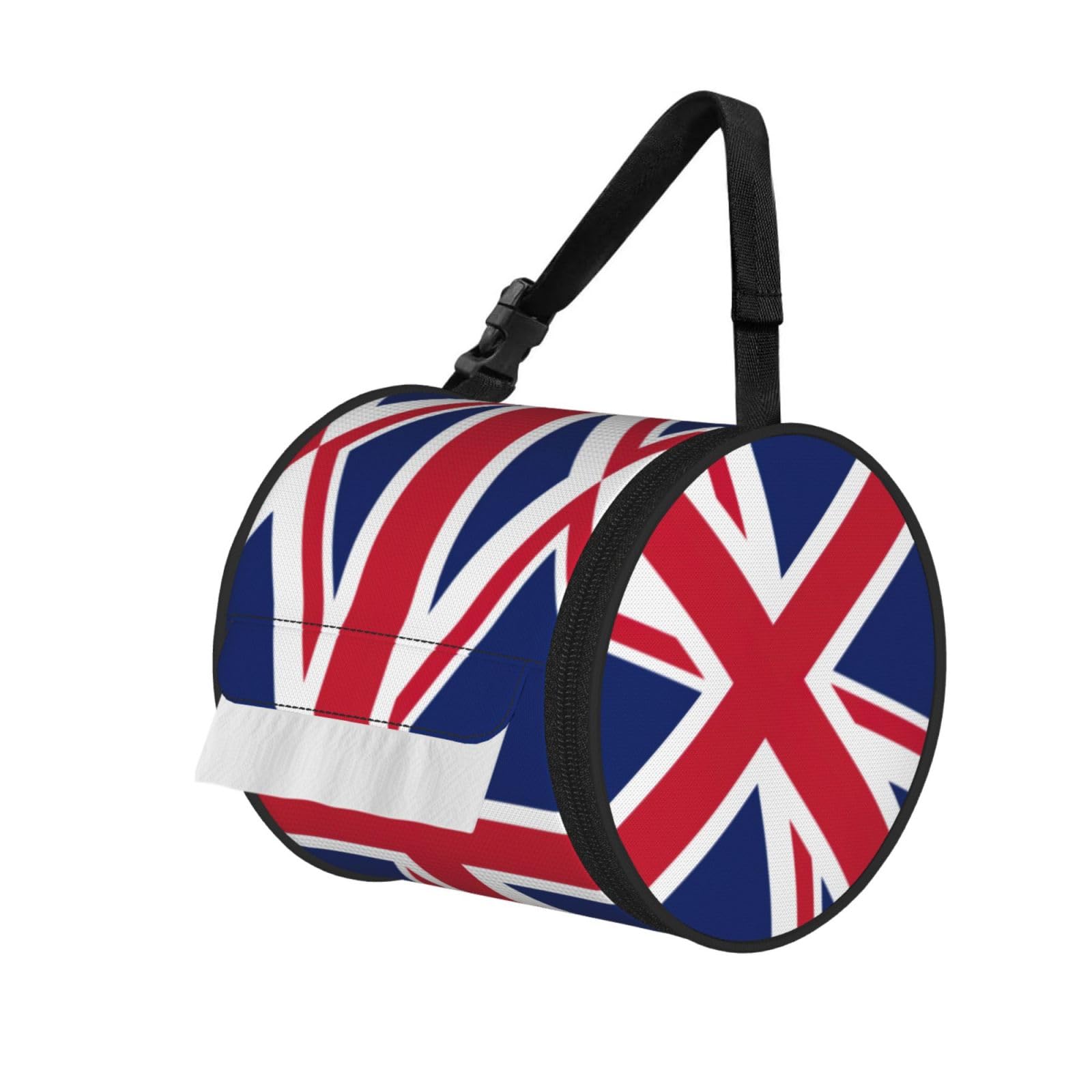 British Flag Print Round Paper Tissue Holder With Shoulder Strap, Portable Roll Case For Caravan Travel Use