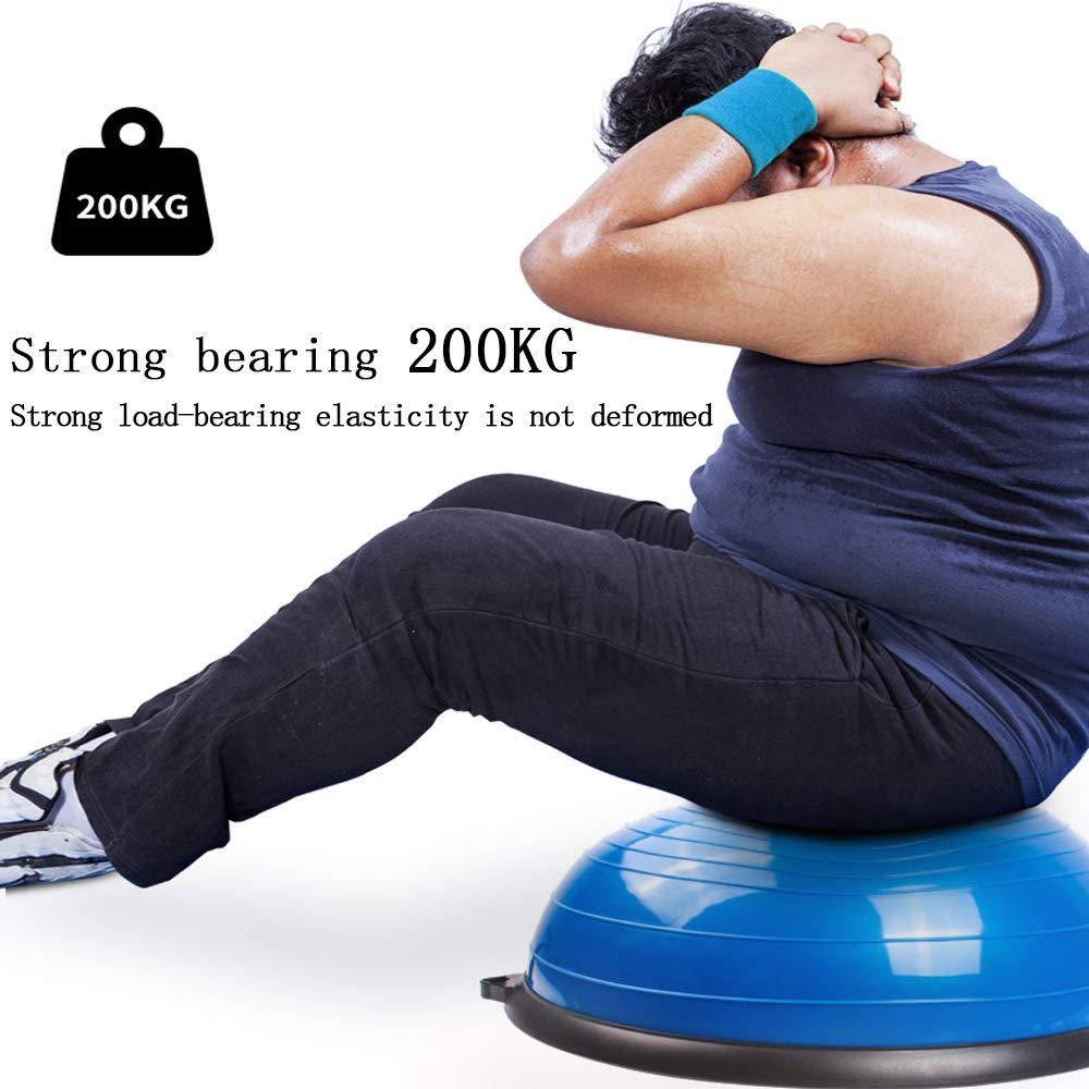 Balance Trainer，Yoga-Ball, Halbes Yoga Übung Ball Balance Trainer Fitness Pilates Krafttraining Workout Gym Kernkraft Bauchmuskeln Beweglichkeit Traine Mit Fußpumpe,Blue