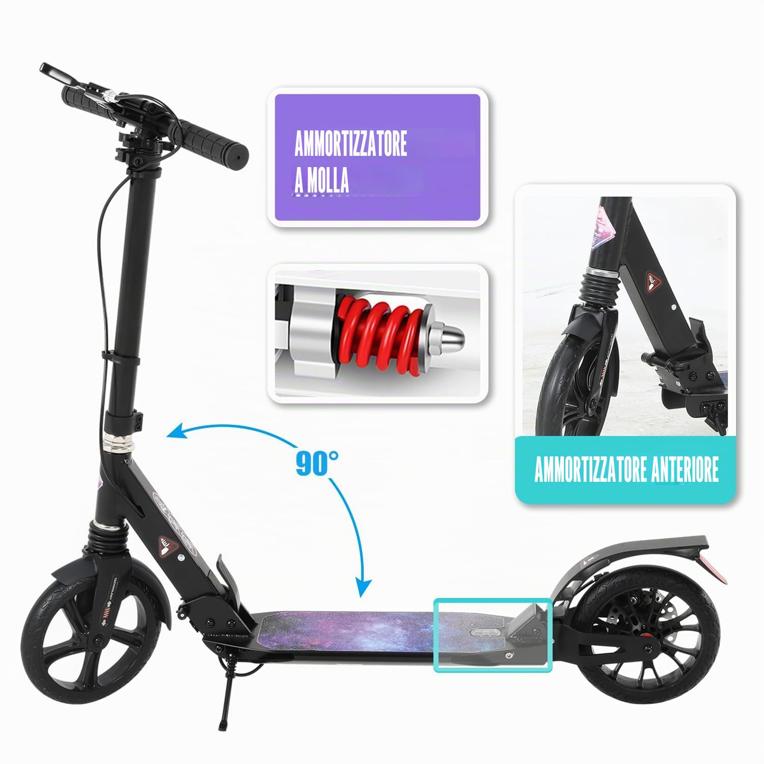 ISE Monopattino per Adulti e Bambini, Monopattino a Spinta Pieghevole Regolabile Scooter per Ragazzo Ragazza