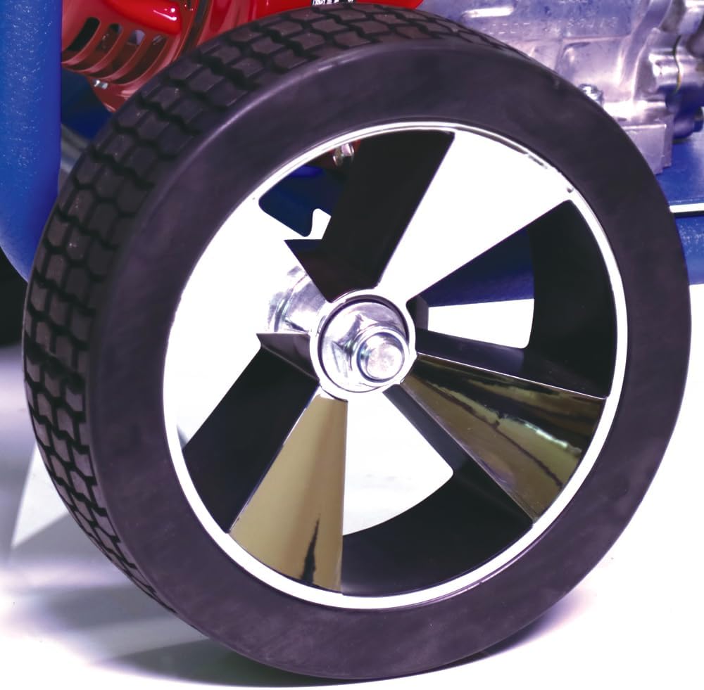 Close-up view of the engine and pump assembly on the pressure washer