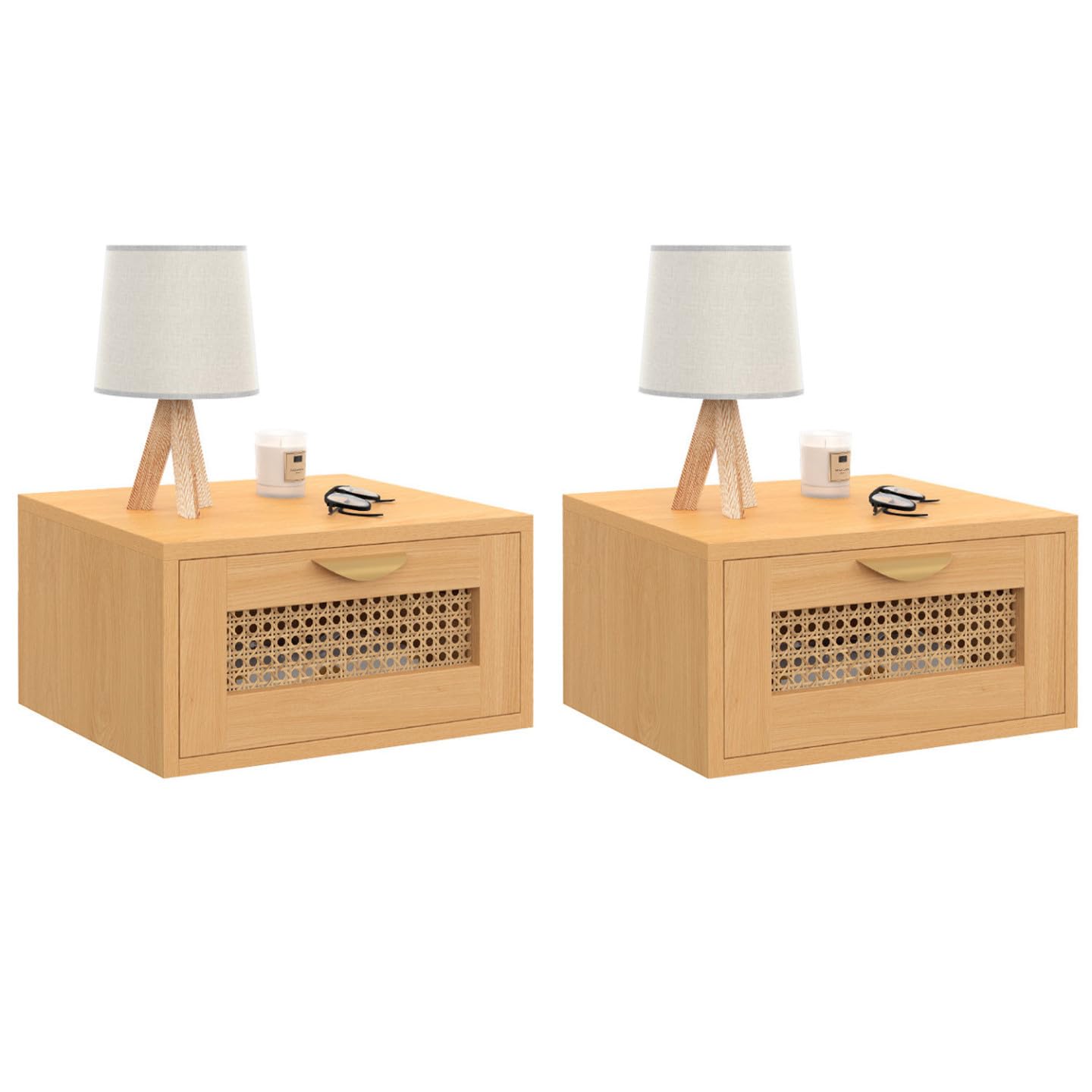 IDMarket - Lot de 2 Tables de Chevet murales EDHEN cannage et Bois