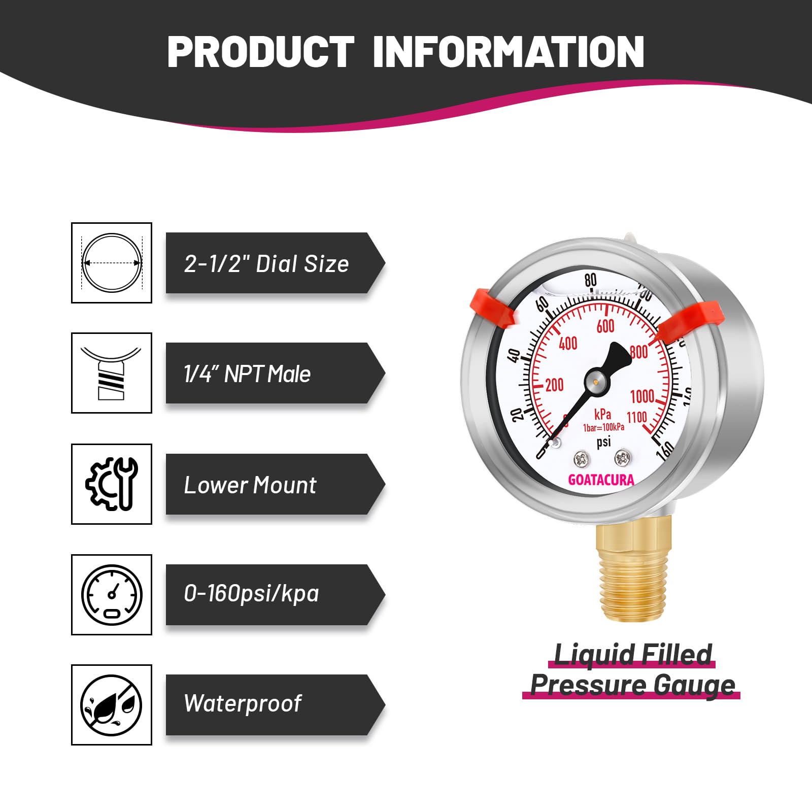 Pressure Gauge 0-160PSI - Stainless Steel -2