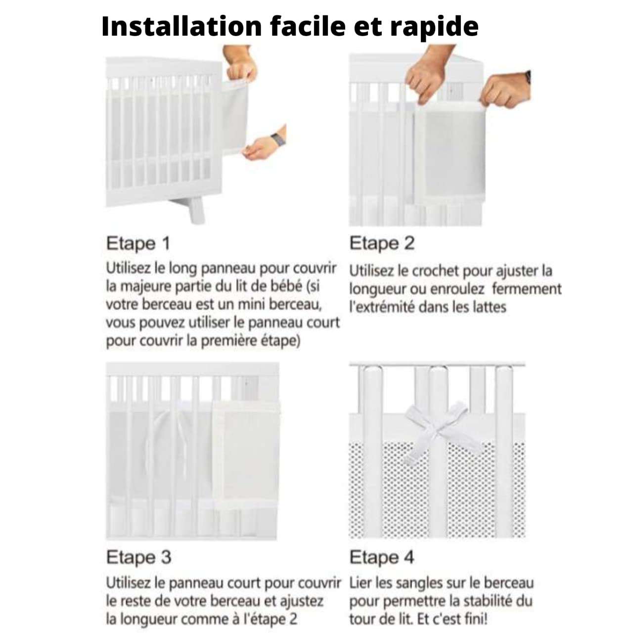 Tour de lit bébé/Lot de 2 pour lit bébé 60x120cm ou 70x140 cm/Protection de lit bébé avec Une visibilité maximale/Contour de lit bébé/Doublure de Berceau en Maille/Tour de lit Respirant