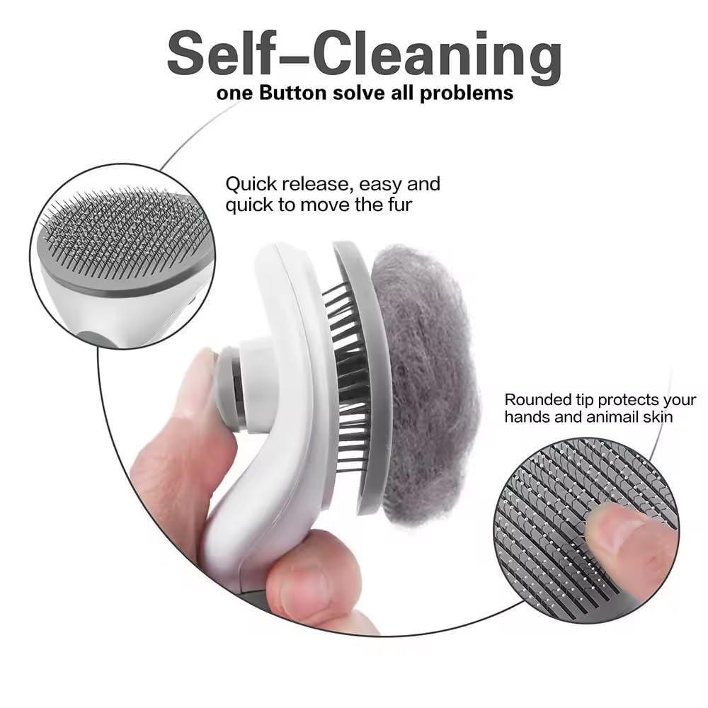 SIZAH Cat Dog Brush for Shedding Cat Dog Hair Brush with Release Button for Indoor Cats Dogs Self Cleaning Grooming Grey - Image 4
