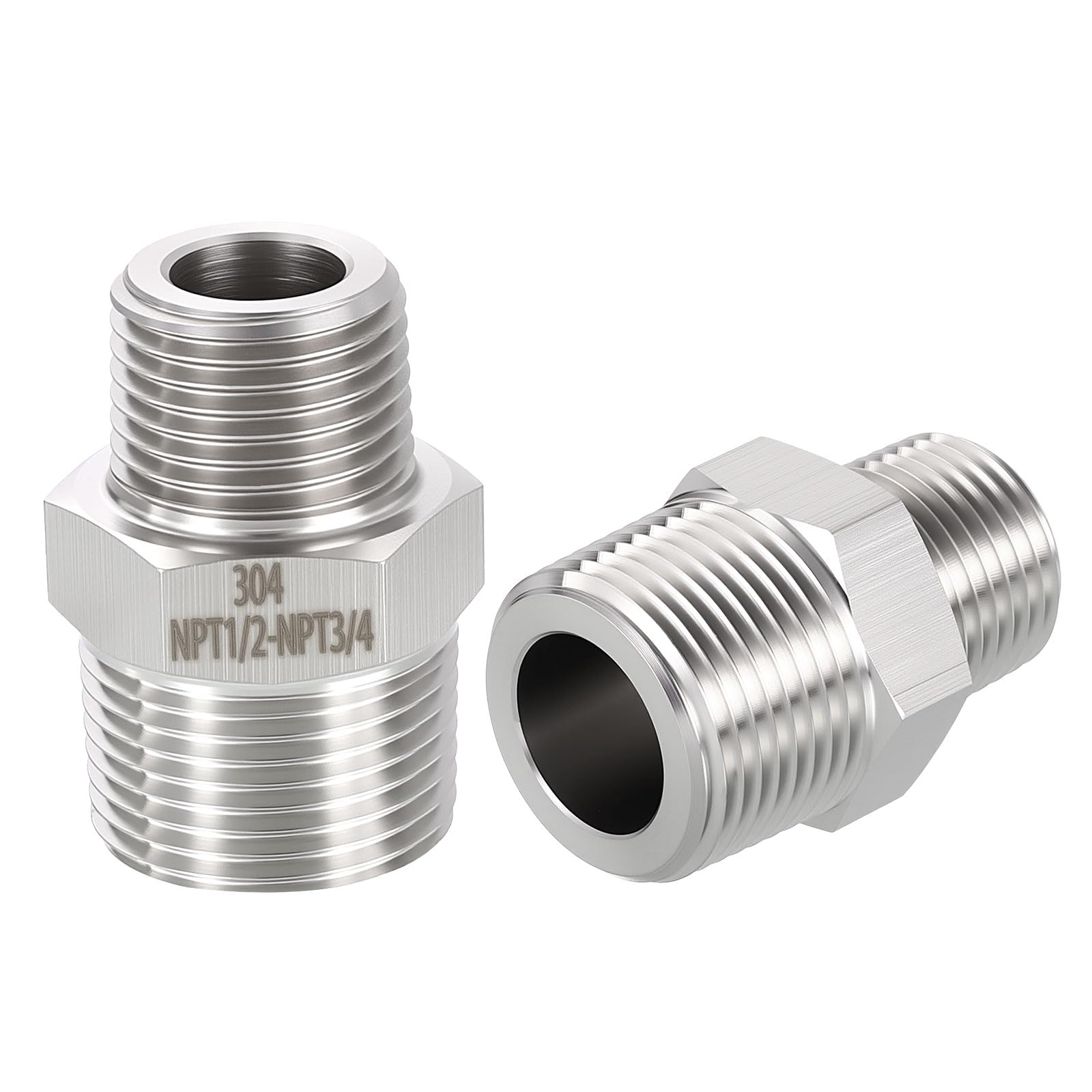 Adaptateur coudé 90° inox mâle NPT 3/4" vers mâle 1/2" pour raccord réducteur de tuyau
