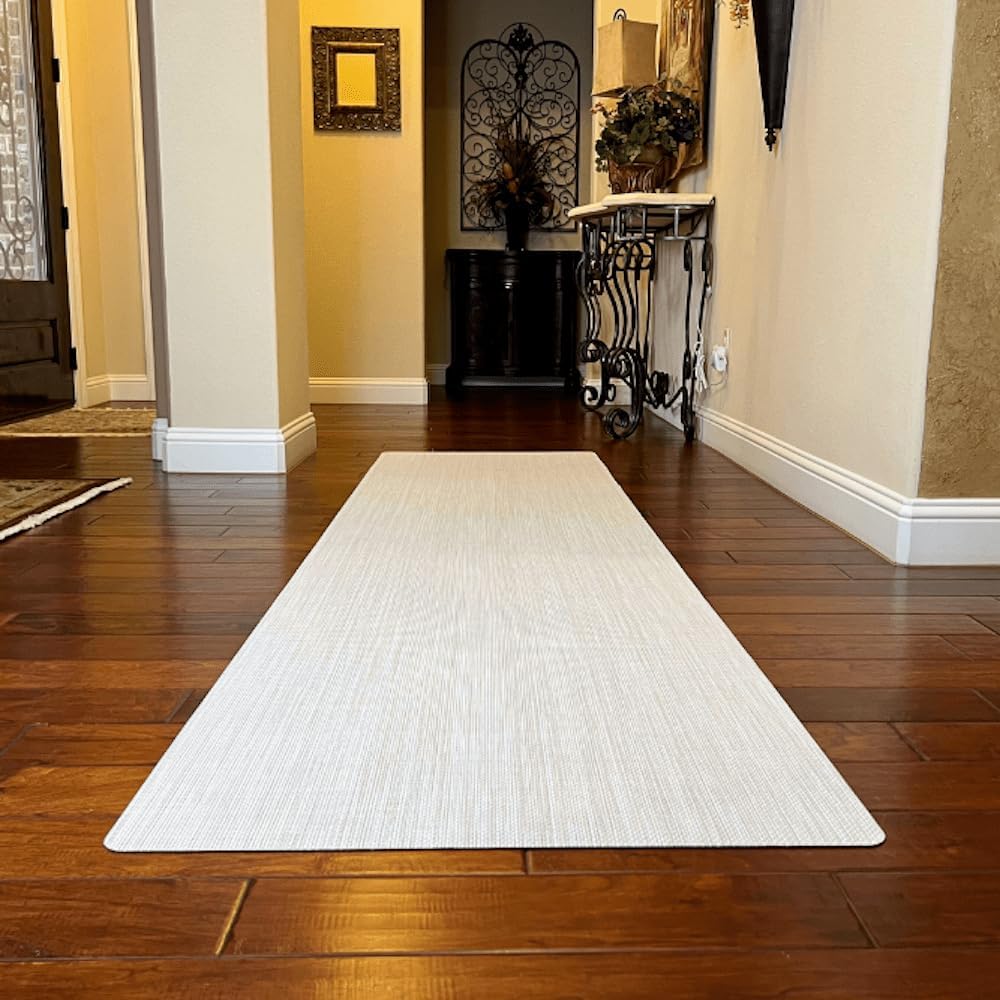 Hard Floor Runner, USA Made, 30 x 118 Inch, Graphite, 2.4mm Thick, Highly Durable, Easy to Clean, Waterproof, Indoor/Outdoor, Nonslip, Cushioned Vinyl Floor Mat - Woven Collection