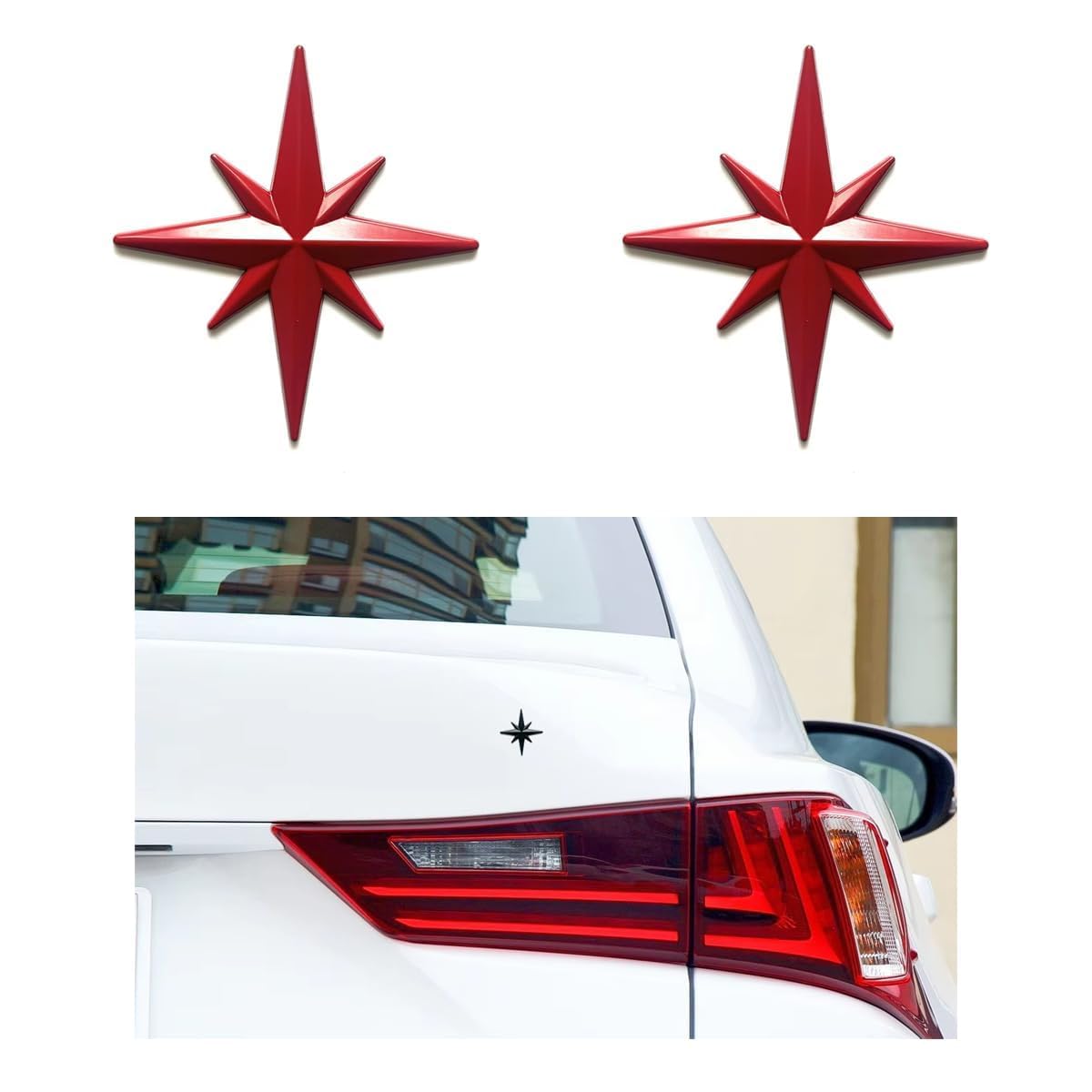 ONEMAJI 2 Pcs car body stickers decals automotive 3d emblem badge for Alpine A110 E-ternite (Prototype) 2022, star compass logo graphics vehicle exterior decoration trim signs,Red
