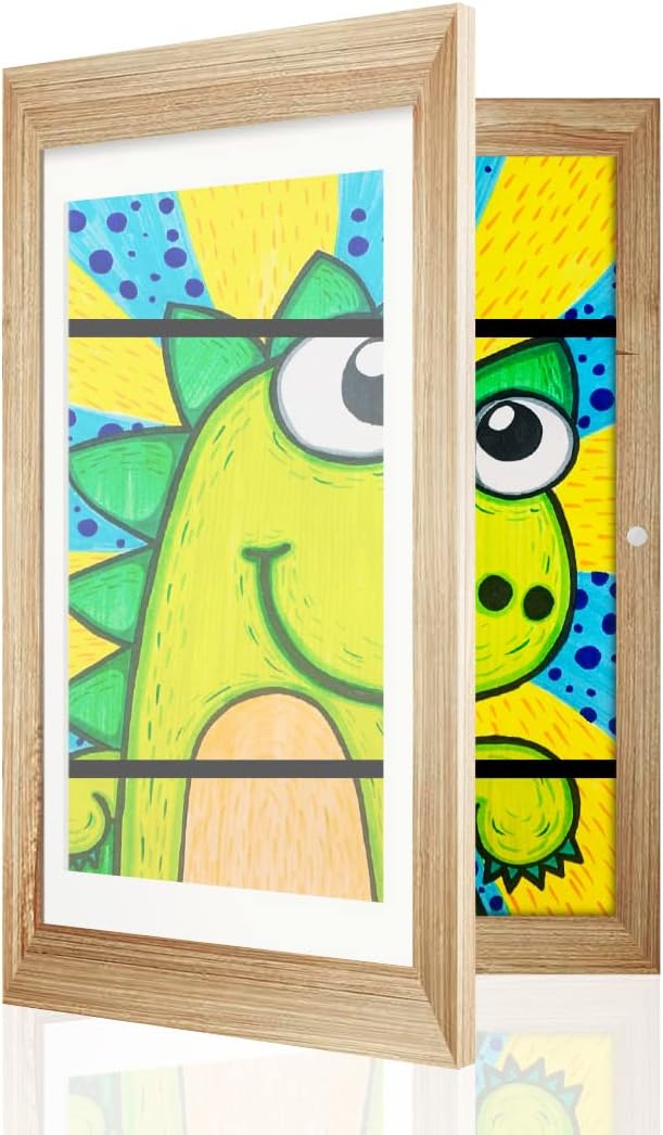 BNGXR Kids Art Picture Frames, 2023 Upgrade Children Art Projects Changeable Kids Artwork Frames, Premium Kids Art Display Frame Front Opening 3D Picture Display (Wood, Inner size 8.3 x 11.7 inches)