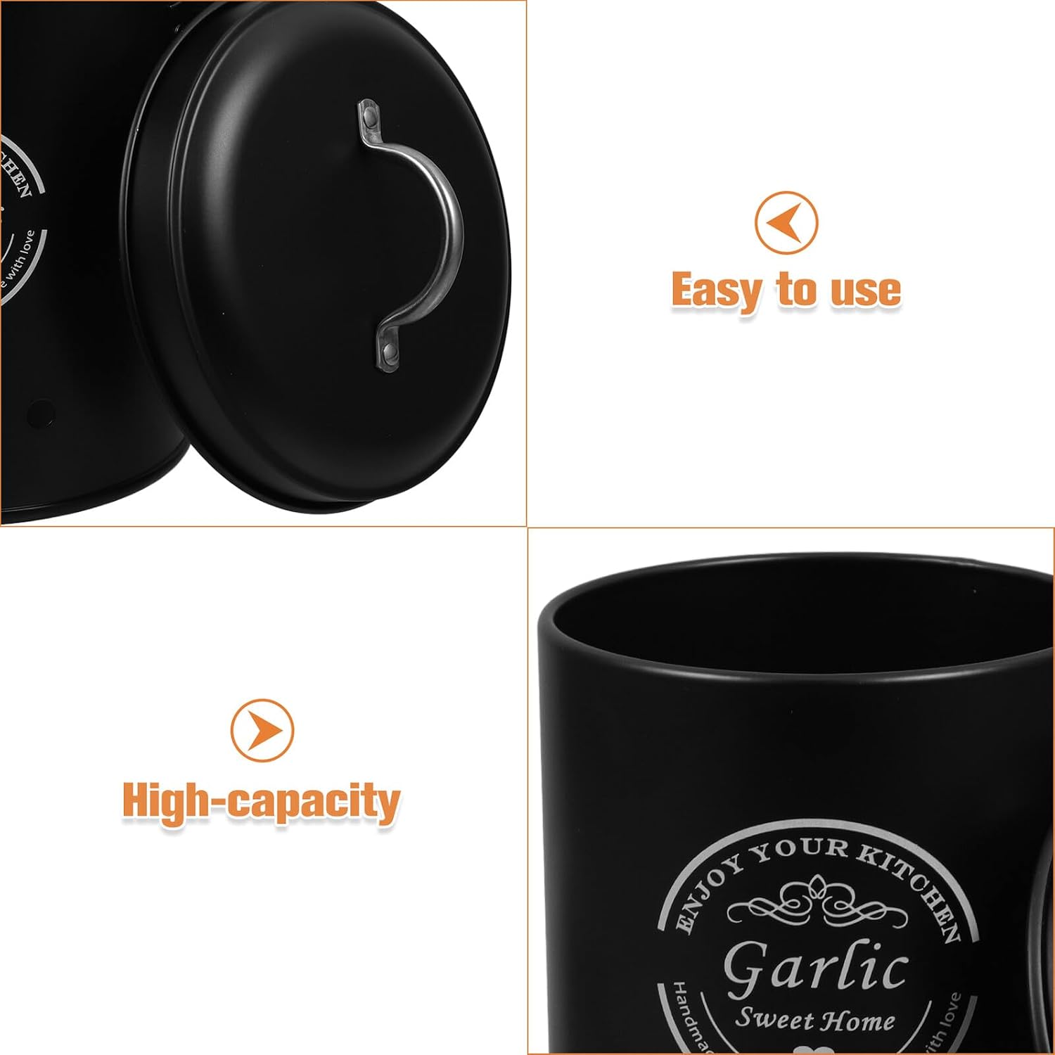 HEALLILY Vegetable Storage Containers Set 2pcs with Lid Black Metal Onion and Garlic Keeper Bins Kitchen Pantry Potato Storage Organizer with Aeration Holes