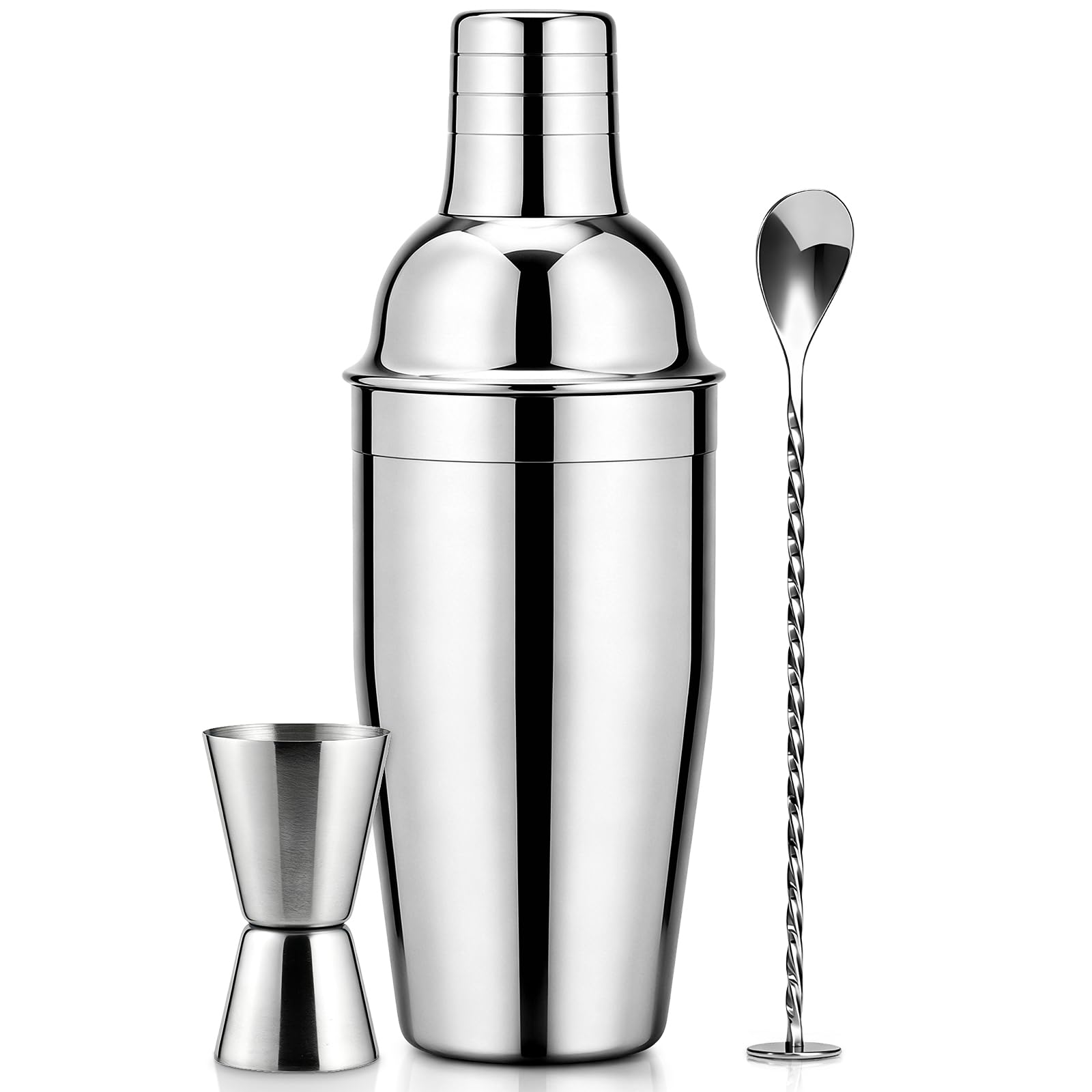 NewGF Cocktail Shaker,Drink Mixer with Built-in Strainer for Mixing Drinks Margaritas,Beginner Friendly Stainless Steel Mixer Bar Utensil Tool (Silver, 25oz Set)