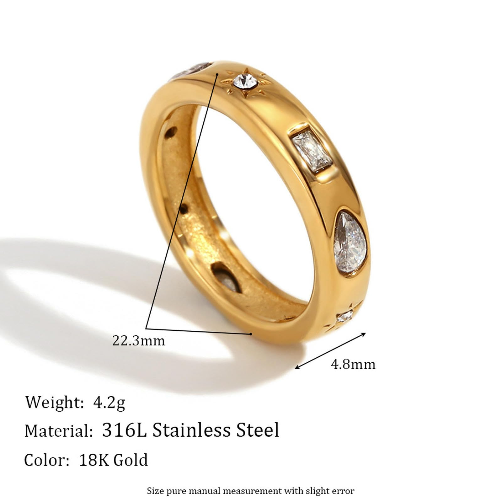 Anello da Donna in Acciaio Inossidabile Placcato Oro 18 carati Stella Pietra Rotonda Goccia d'Acqua Rettangolo Geometrico CZ Accessorio Regalo